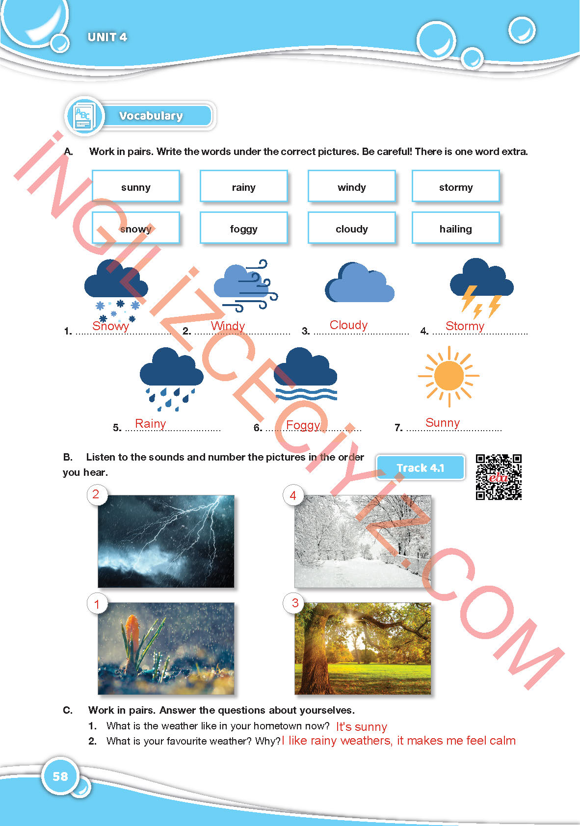 6. Sınıf Özgün Yayınları İngilizce Ders Kitabı Sayfa 58 Cevapları