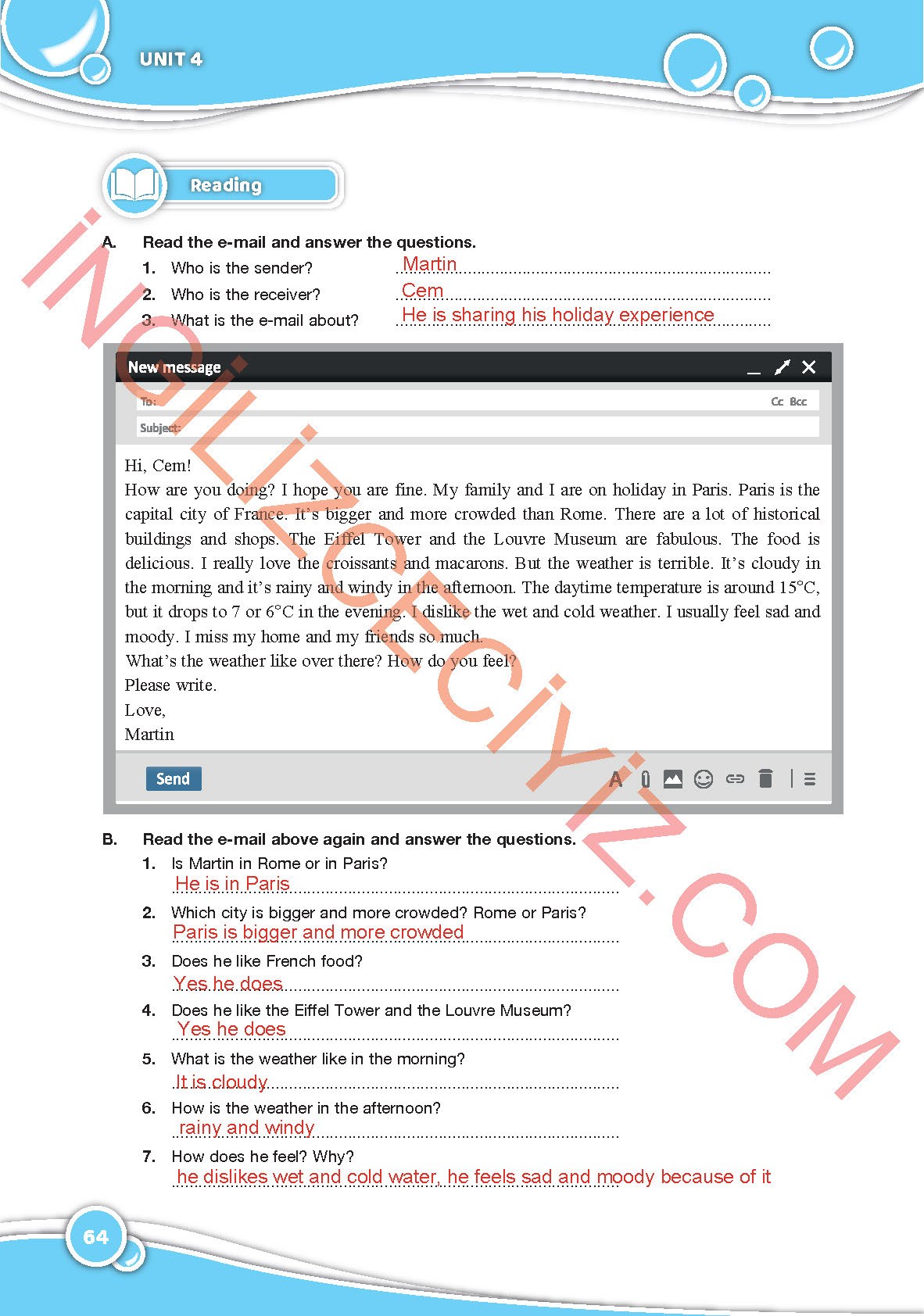 6. Sınıf Özgün Yayınları İngilizce Ders Kitabı Sayfa 64 Cevapları