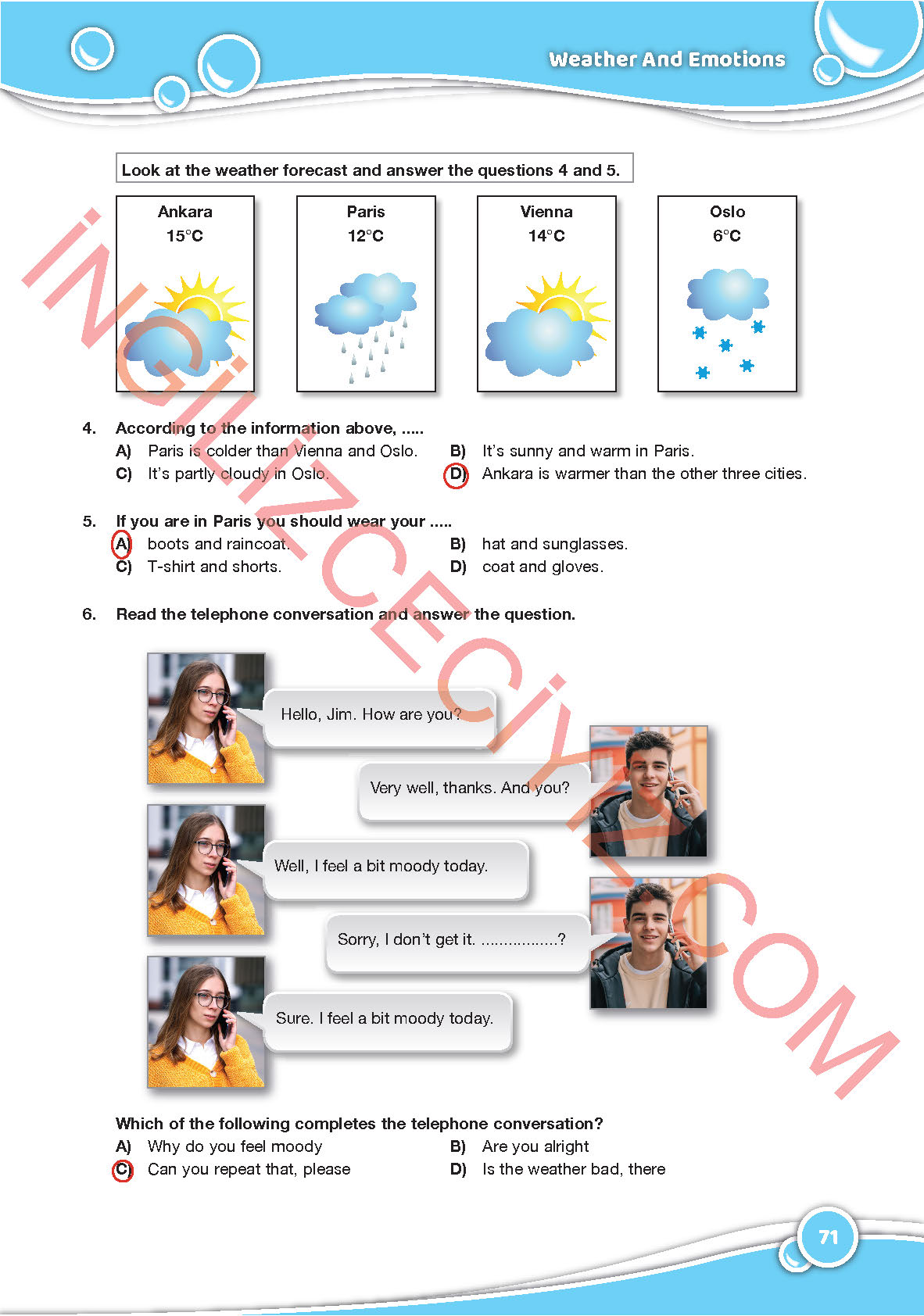 6. Sınıf Özgün Yayınları İngilizce Ders Kitabı Sayfa 71 Cevapları