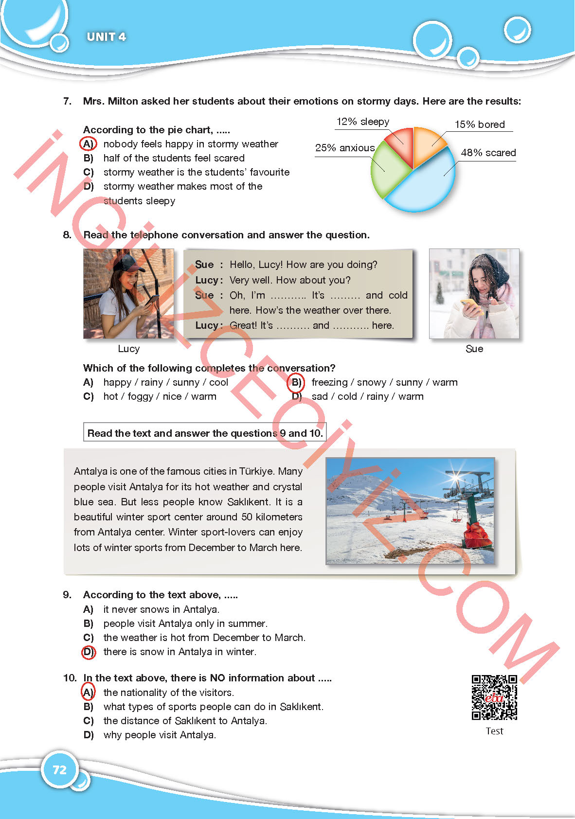 6. Sınıf Özgün Yayınları İngilizce Ders Kitabı Sayfa 72 Cevapları