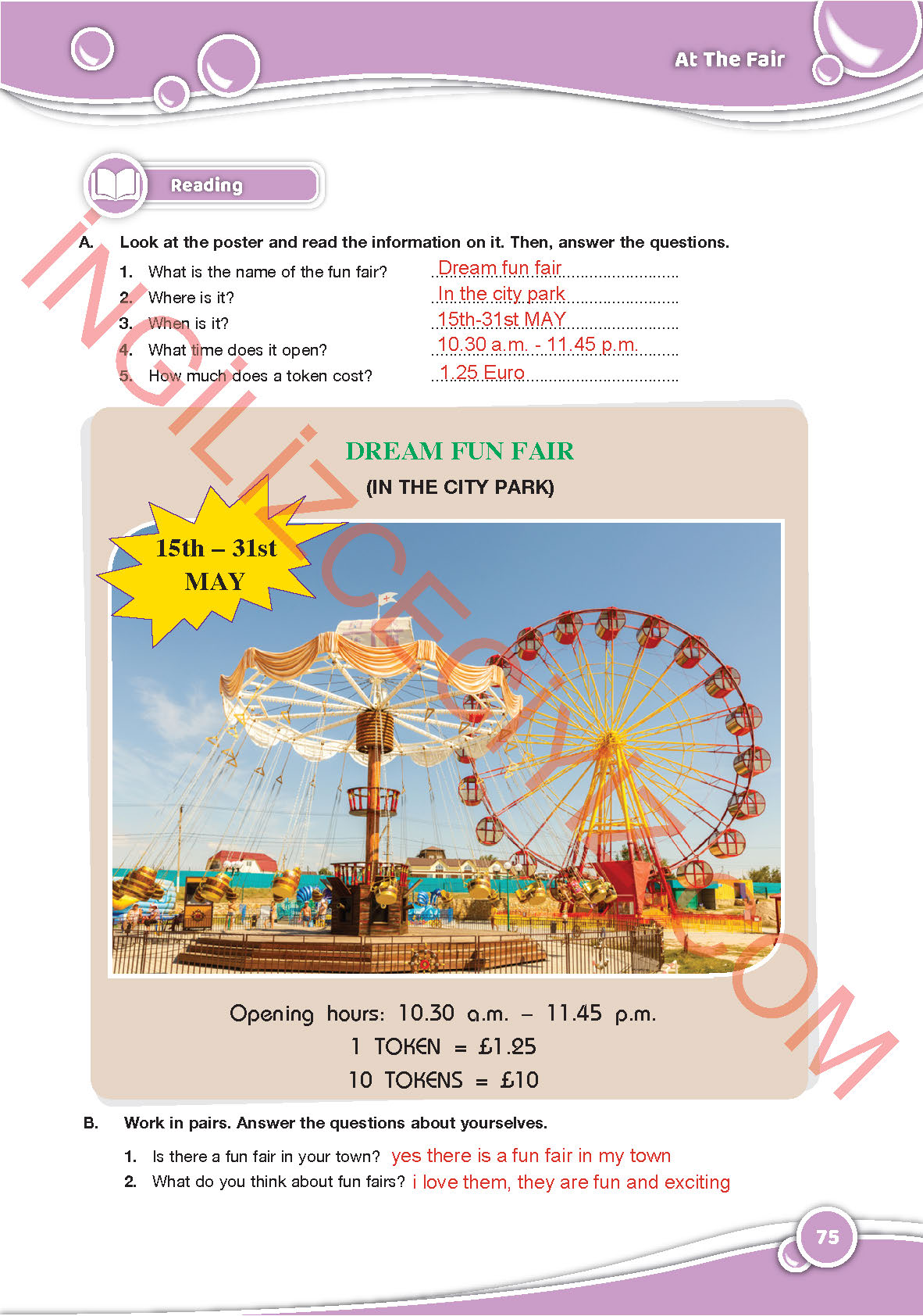 6. Sınıf Özgün Yayınları İngilizce Ders Kitabı Sayfa 75 Cevapları