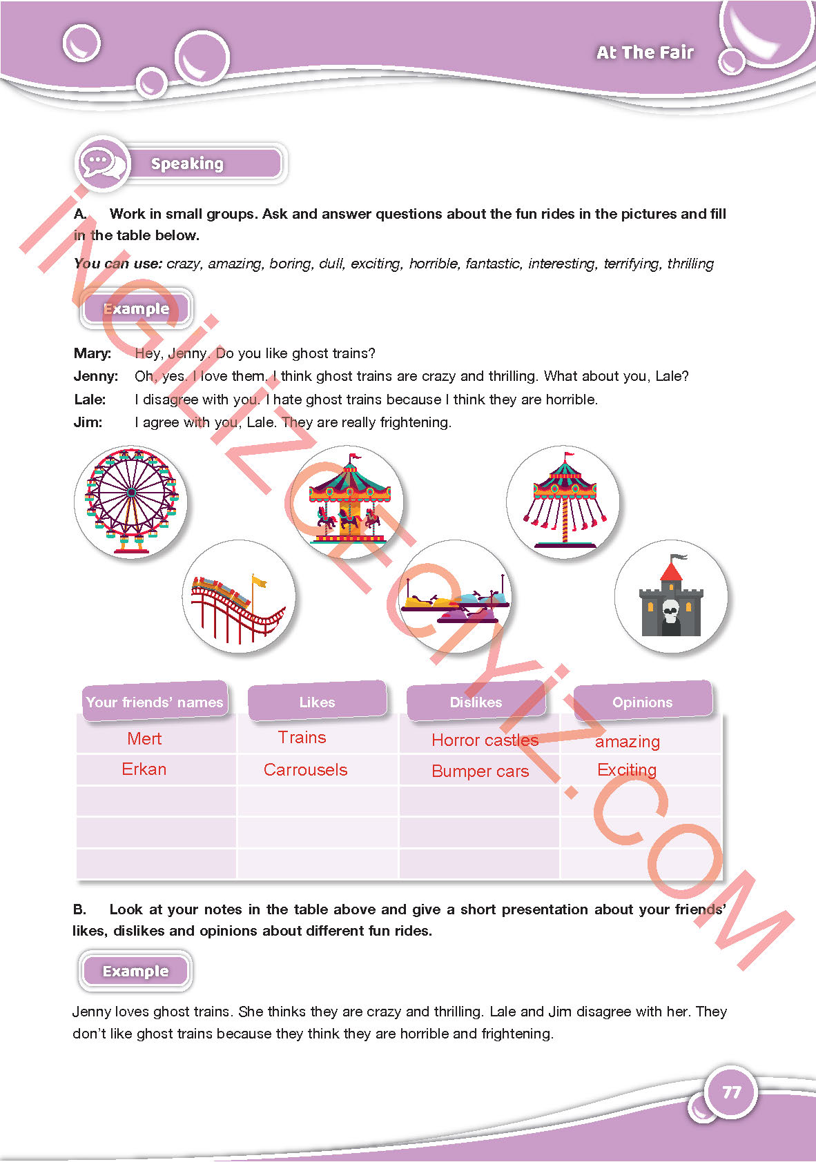 6. Sınıf Özgün Yayınları İngilizce Ders Kitabı Sayfa 77 Cevapları