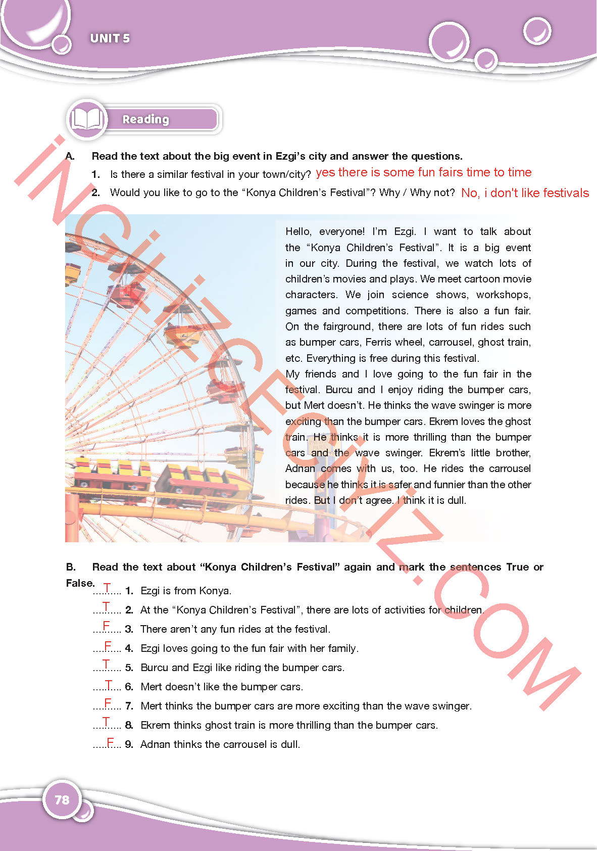 6. Sınıf Özgün Yayınları İngilizce Ders Kitabı Sayfa 78 Cevapları
