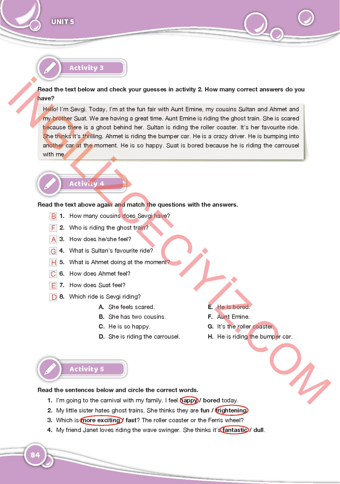 6. Sınıf Özgün Yayınları İngilizce Ders Kitabı Sayfa 84 Cevapları