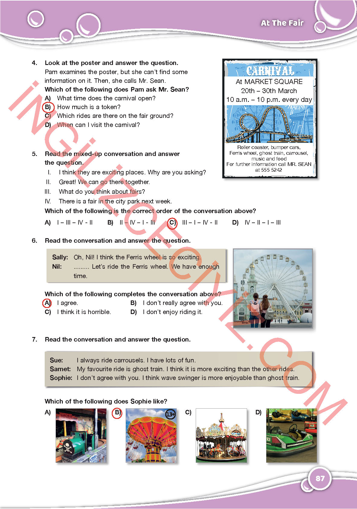 6. Sınıf Özgün Yayınları İngilizce Ders Kitabı Sayfa 87 Cevapları