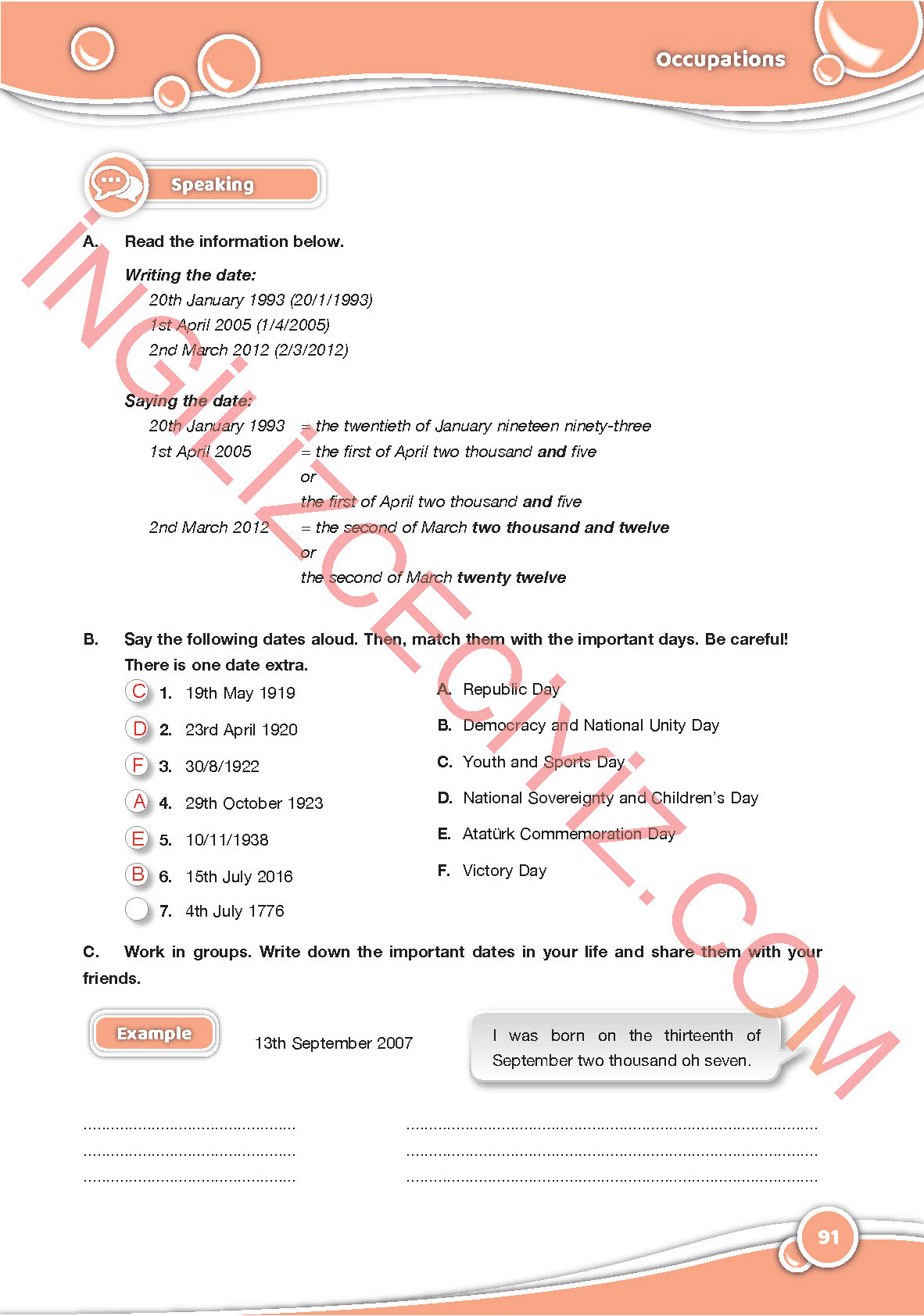 6. Sınıf Özgün Yayınları İngilizce Ders Kitabı Sayfa 91 Cevapları