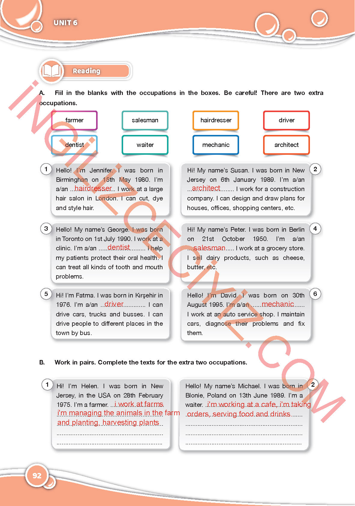 6. Sınıf Özgün Yayınları İngilizce Ders Kitabı Sayfa 92 Cevapları