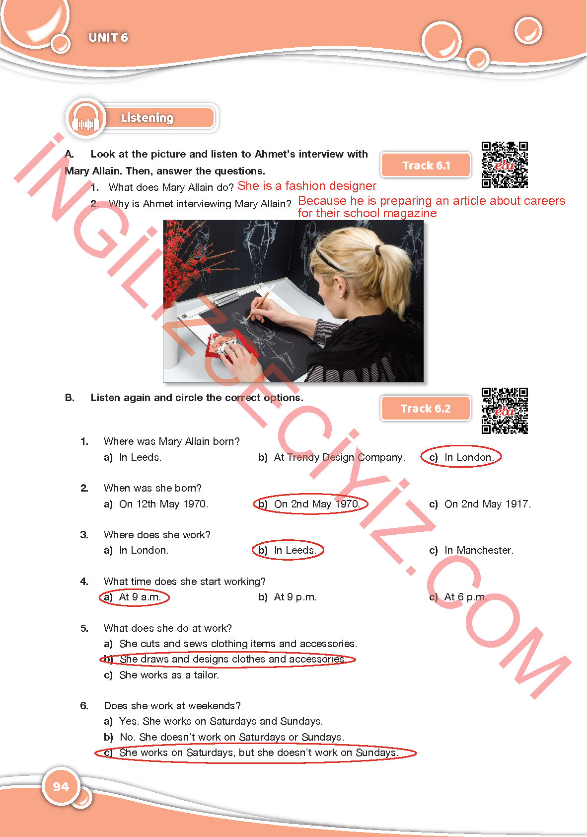 6. Sınıf Özgün Yayınları İngilizce Ders Kitabı Sayfa 94 Cevapları