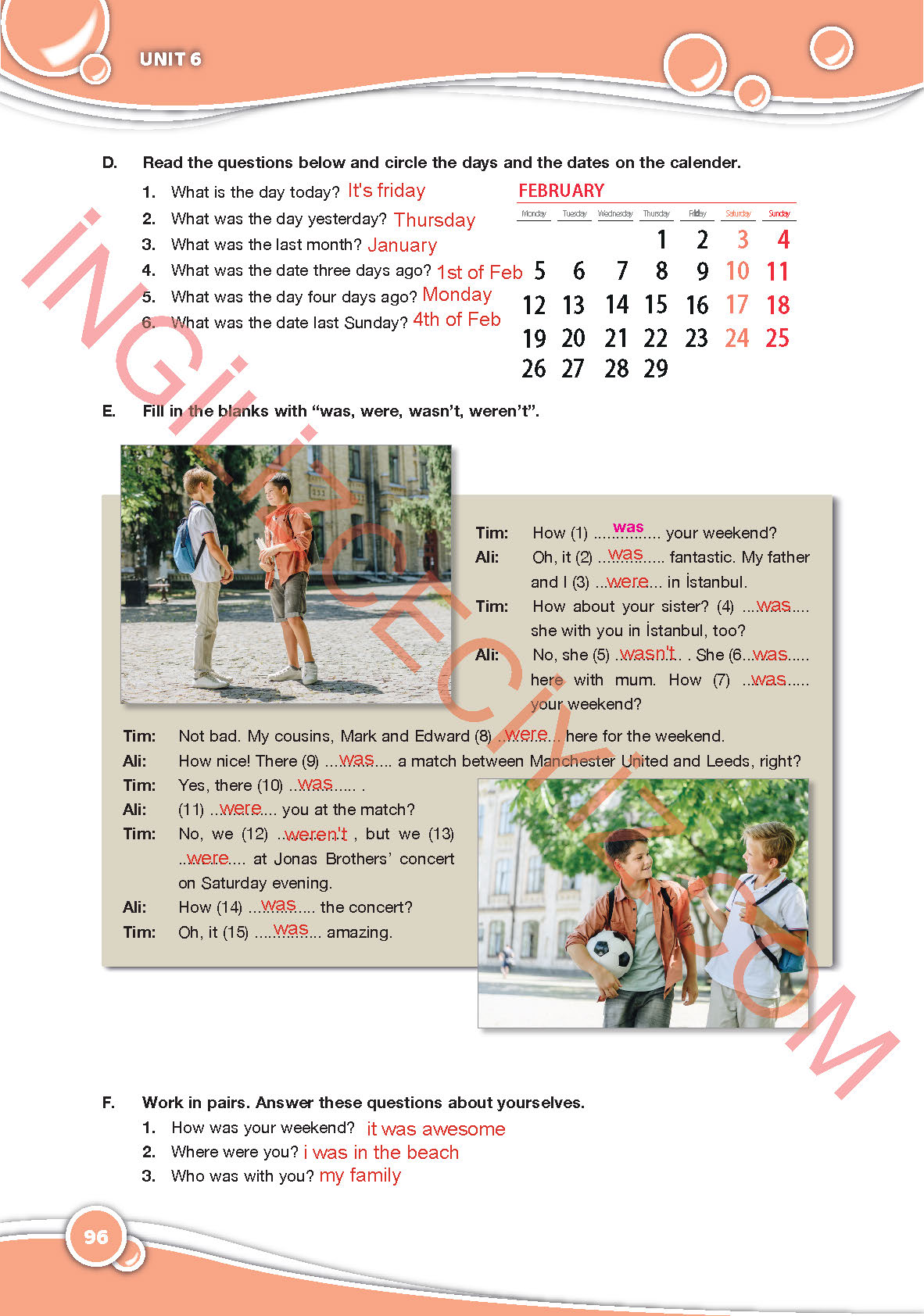 6. Sınıf Özgün Yayınları İngilizce Ders Kitabı Sayfa 96 Cevapları