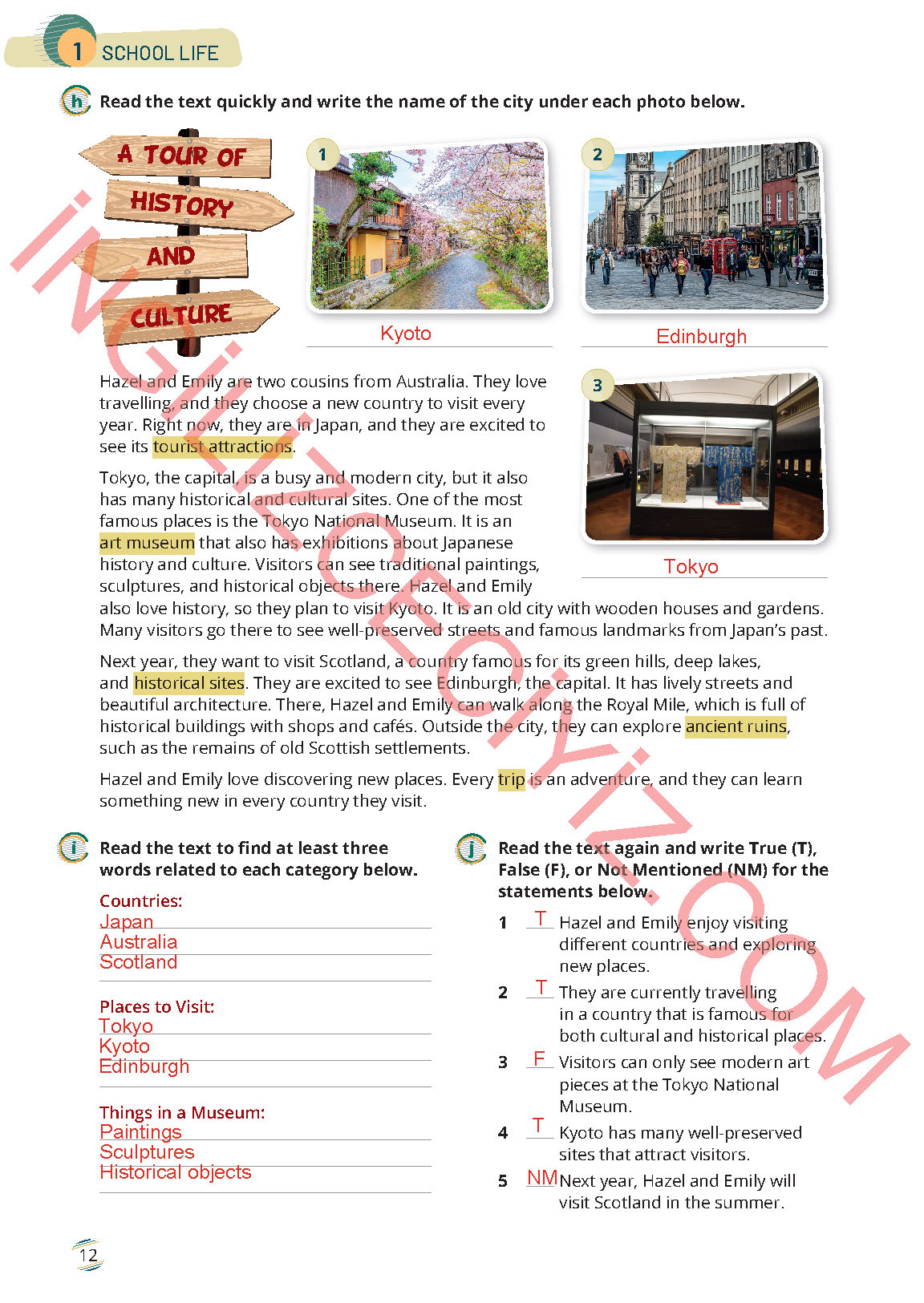 9. Sınıf Meb Yayınları İngilizce Çalışma Kitabı Sayfa 12 Cevapları