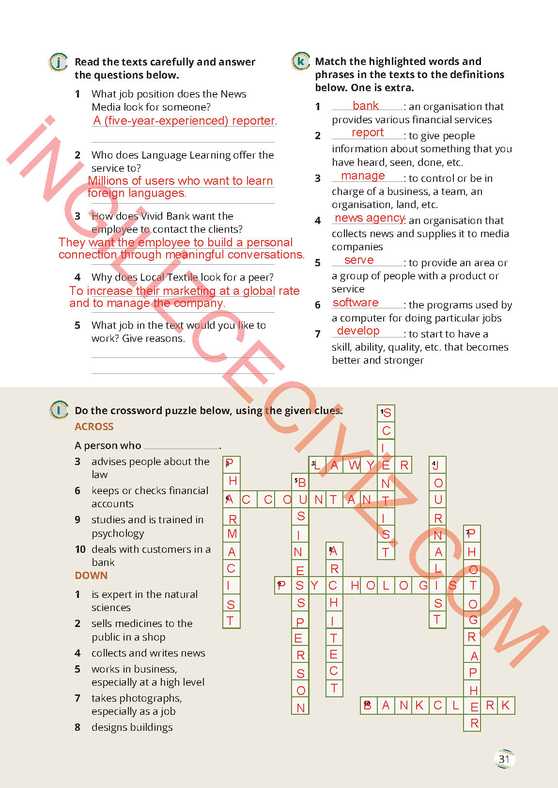 9. Sınıf Meb Yayınları İngilizce Çalışma Kitabı Sayfa 31 Cevapları