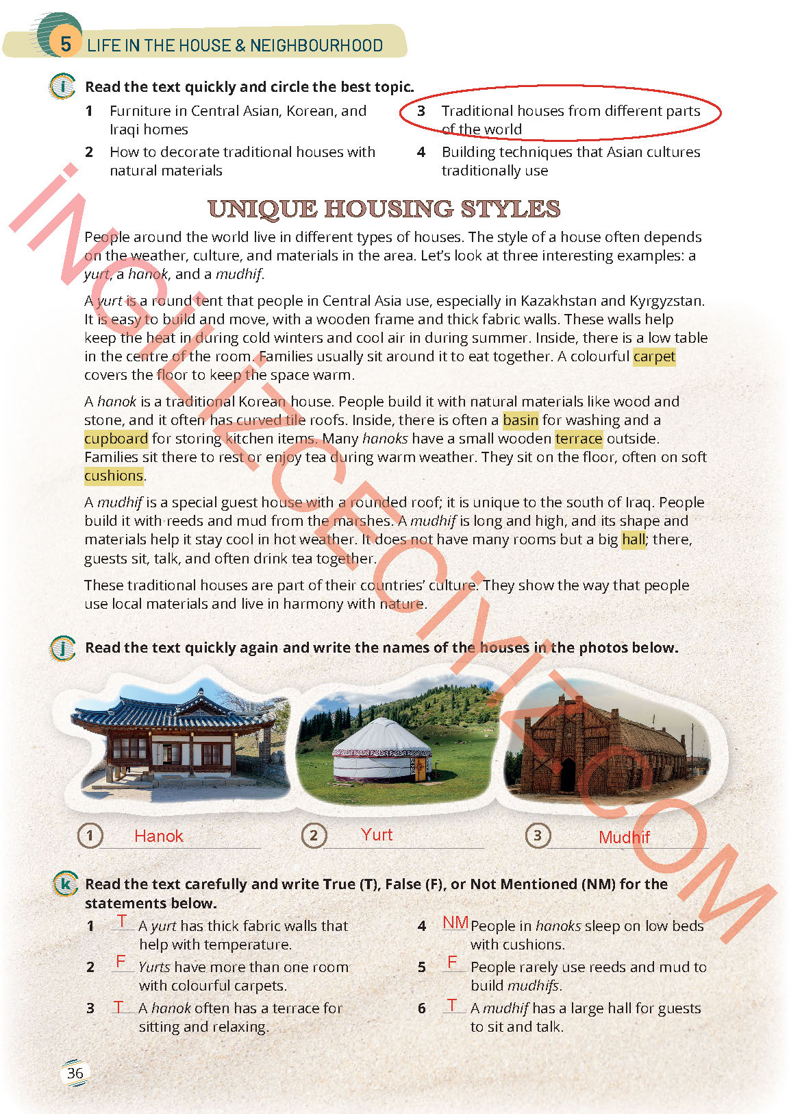 9. Sınıf Meb Yayınları İngilizce Çalışma Kitabı Sayfa 36 Cevapları