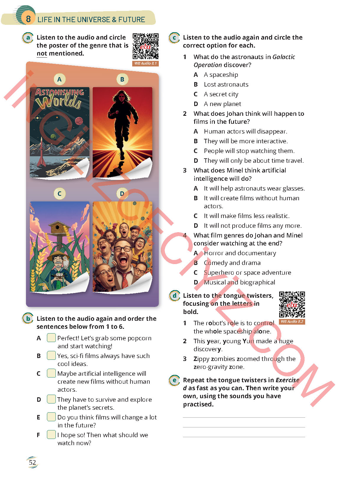 9. Sınıf Meb Yayınları İngilizce Çalışma Kitabı Sayfa 52 Cevapları