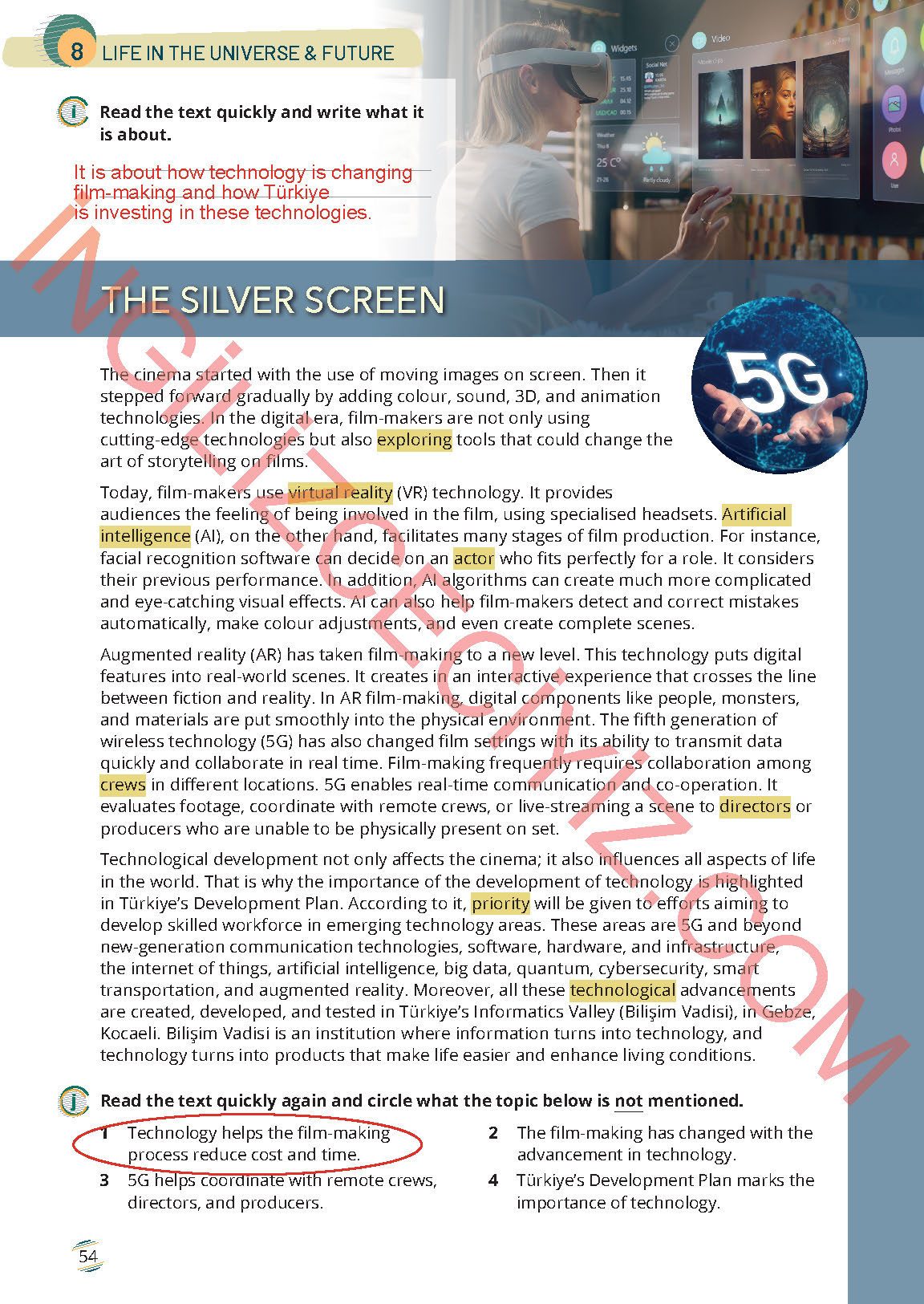 9. Sınıf Meb Yayınları İngilizce Çalışma Kitabı Sayfa 54 Cevapları