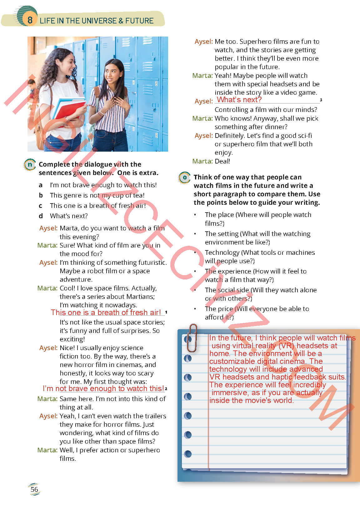 9. Sınıf Meb Yayınları İngilizce Çalışma Kitabı Sayfa 56 Cevapları