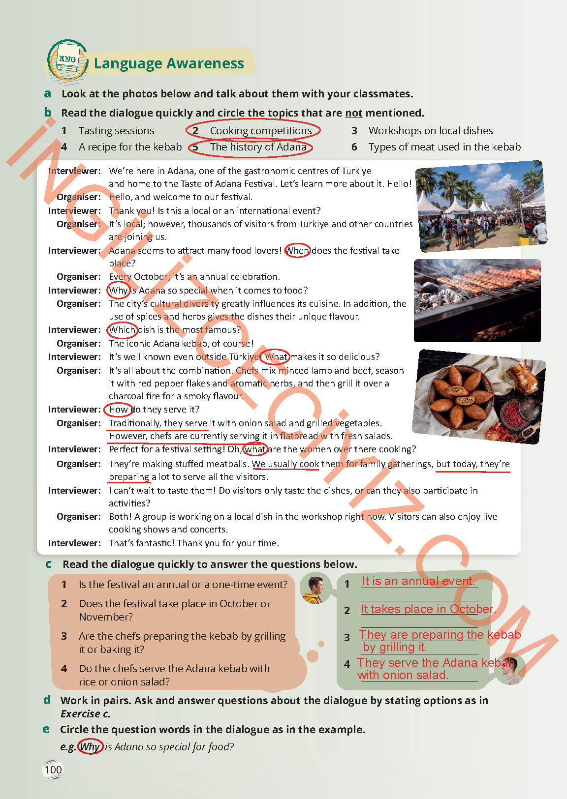 9. Sınıf Meb Yayınları İngilizce Ders Kitabı Sayfa 100 Cevapları