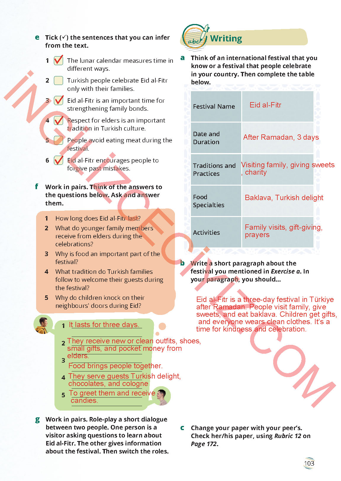 9. Sınıf Meb Yayınları İngilizce Ders Kitabı Sayfa 103 Cevapları