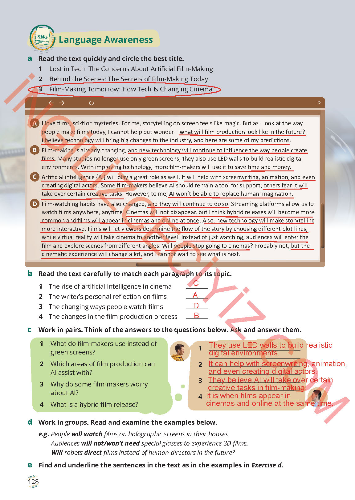 9. Sınıf Meb Yayınları İngilizce Ders Kitabı Sayfa 128 Cevapları