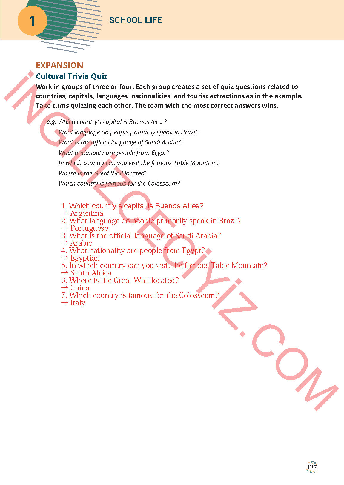 9. Sınıf Meb Yayınları İngilizce Ders Kitabı Sayfa 137 Cevapları