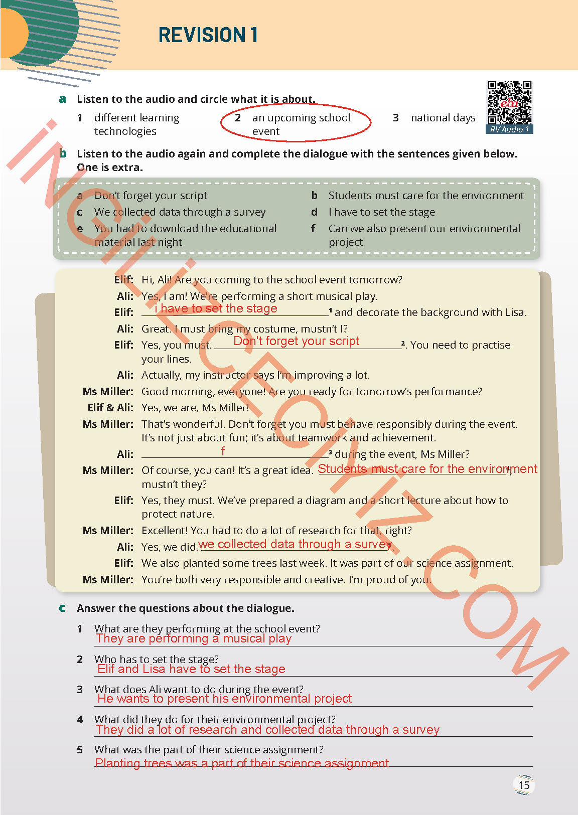 9. Sınıf Meb Yayınları İngilizce Ders Kitabı Sayfa 15 Cevapları