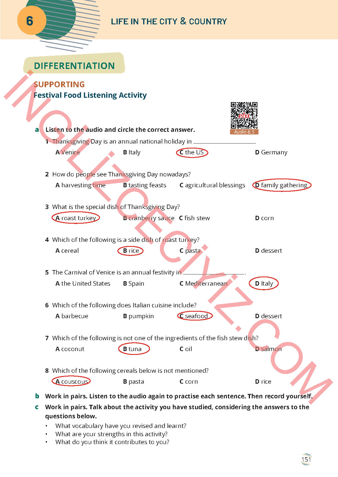 9. Sınıf Meb Yayınları İngilizce Ders Kitabı Sayfa 151 Cevapları