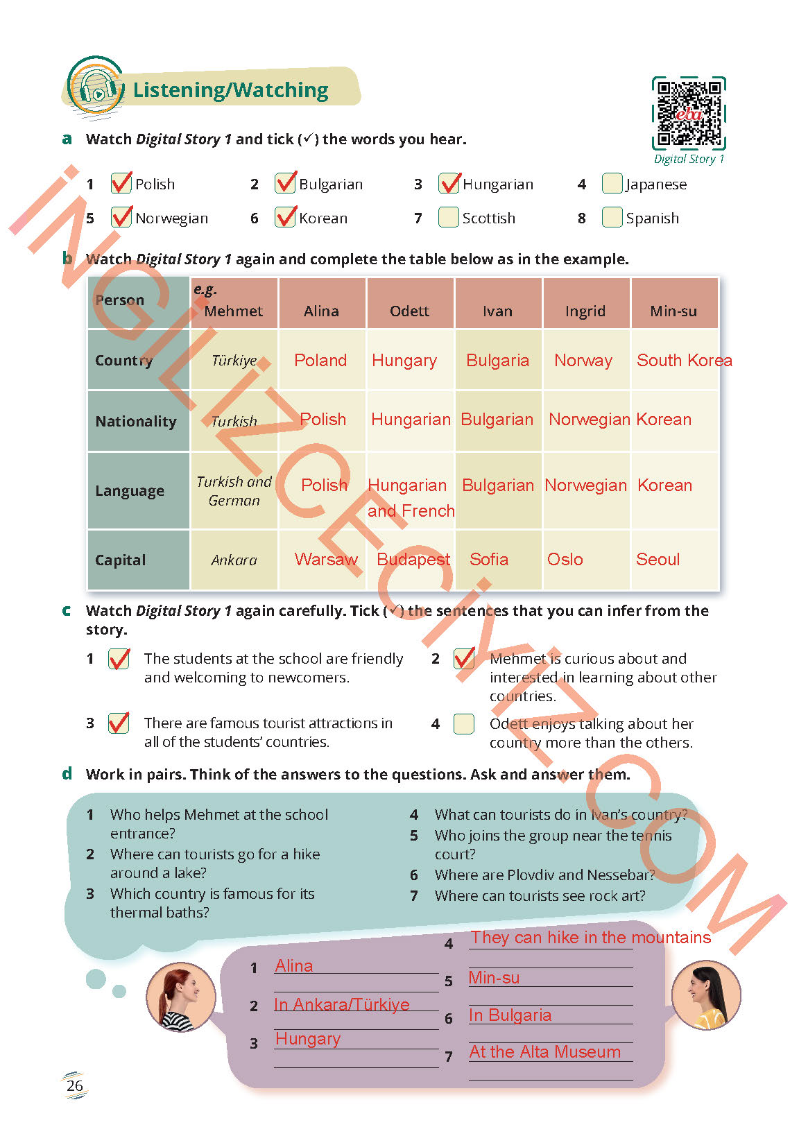 9. Sınıf Meb Yayınları İngilizce Ders Kitabı Sayfa 26 Cevapları