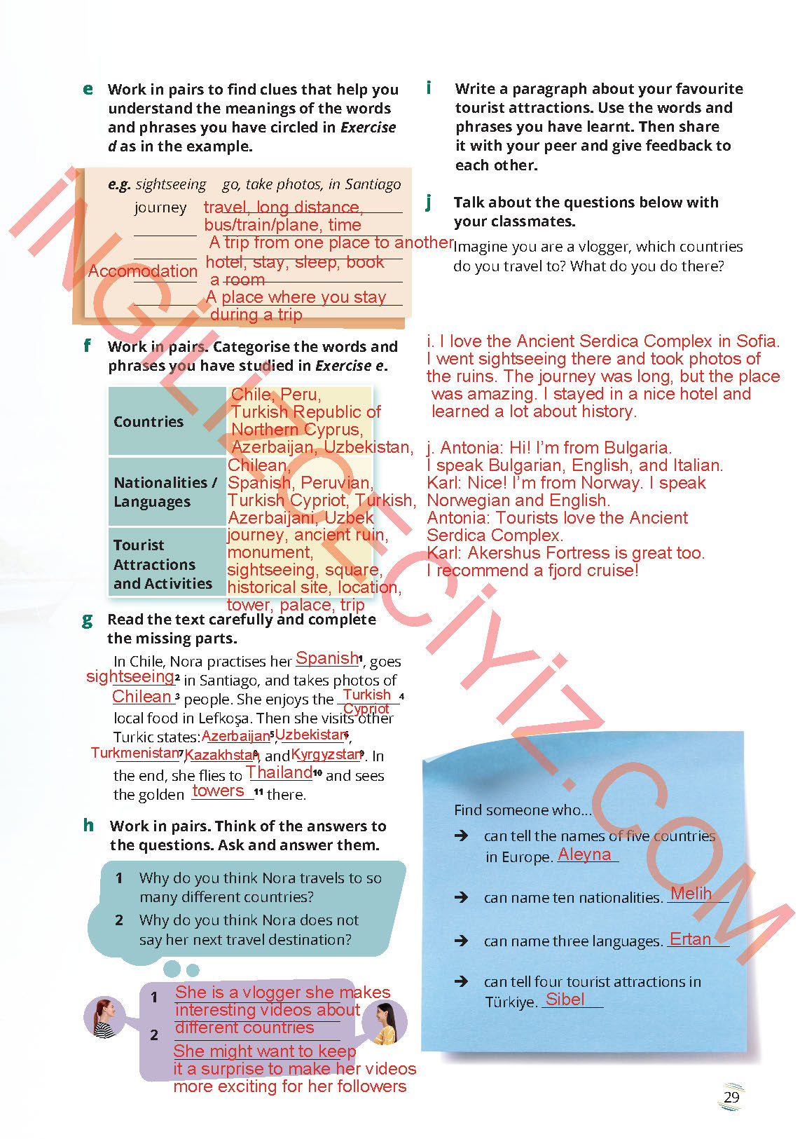 9. Sınıf Meb Yayınları İngilizce Ders Kitabı Sayfa 29 Cevapları