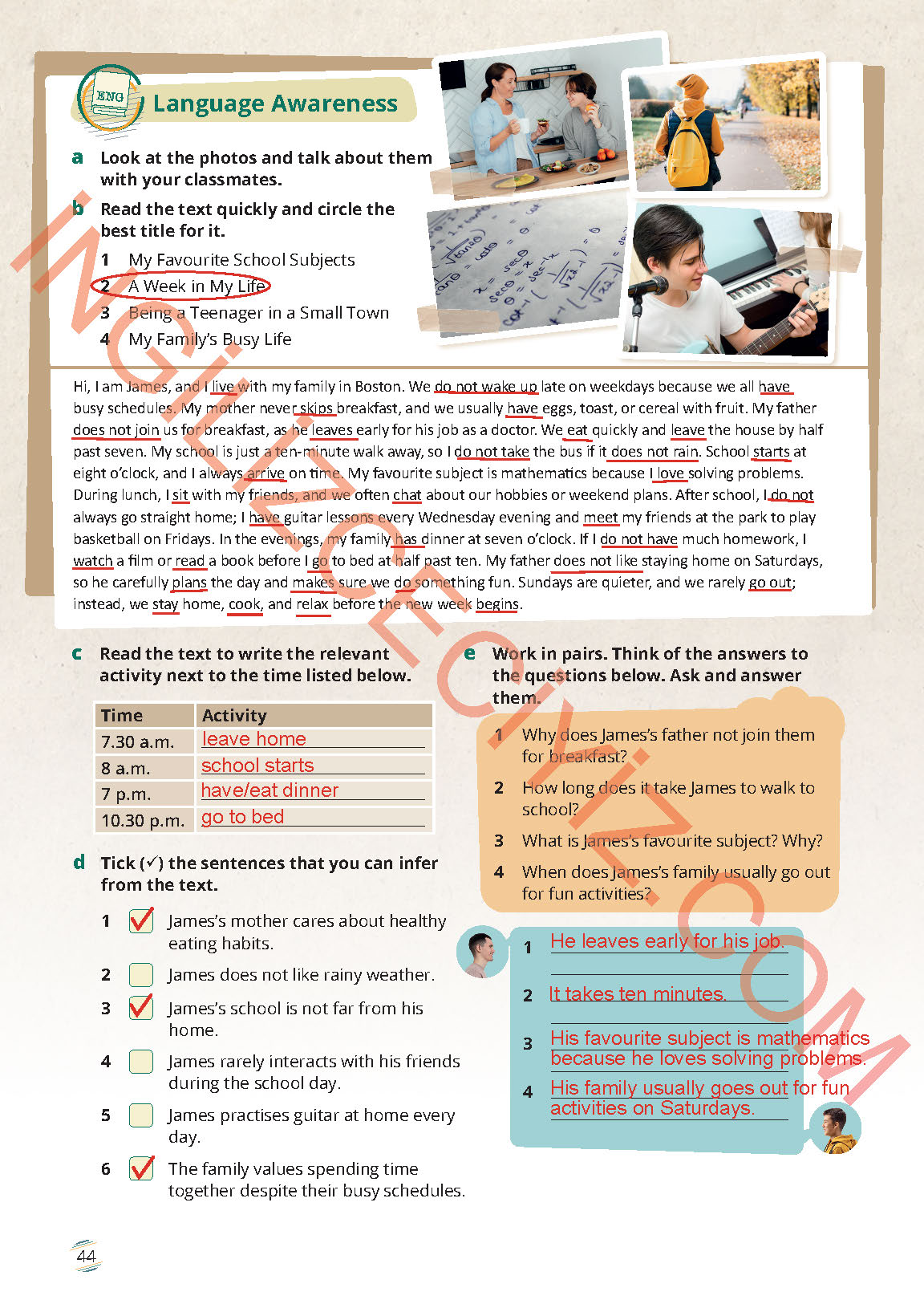 9. Sınıf Meb Yayınları İngilizce Ders Kitabı Sayfa 44 Cevapları