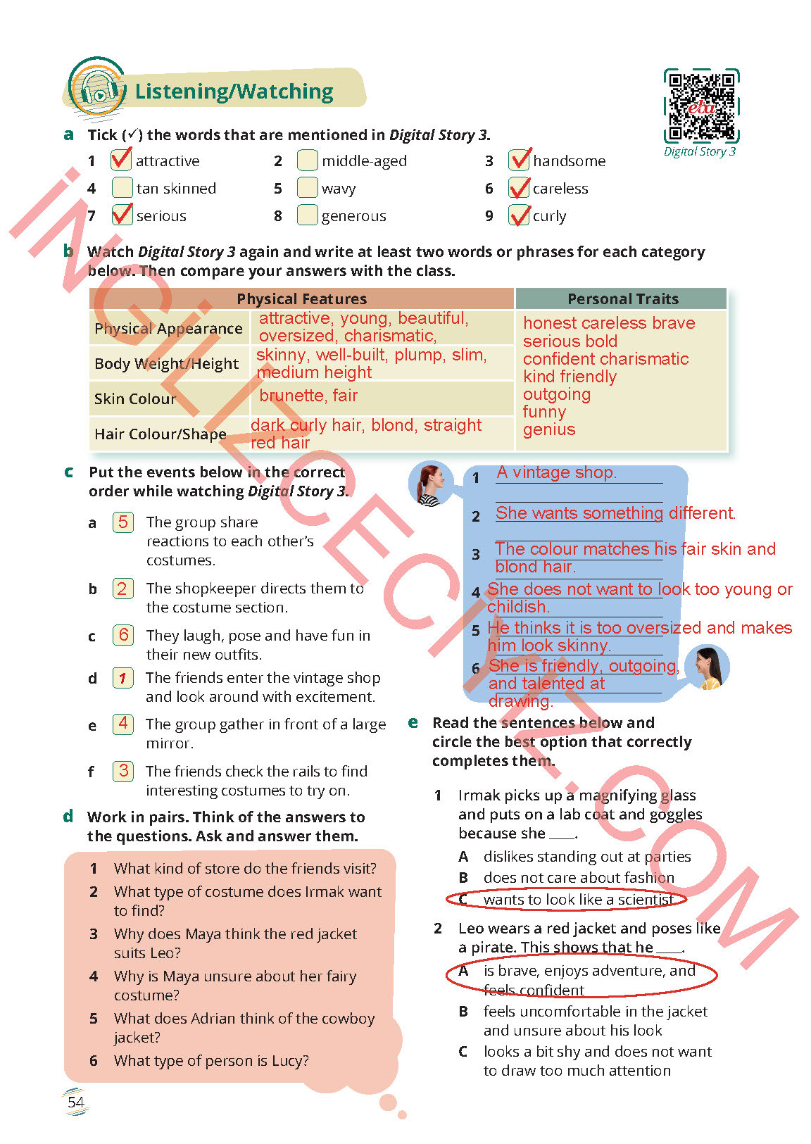 9. Sınıf Meb Yayınları İngilizce Ders Kitabı Sayfa 54 Cevapları