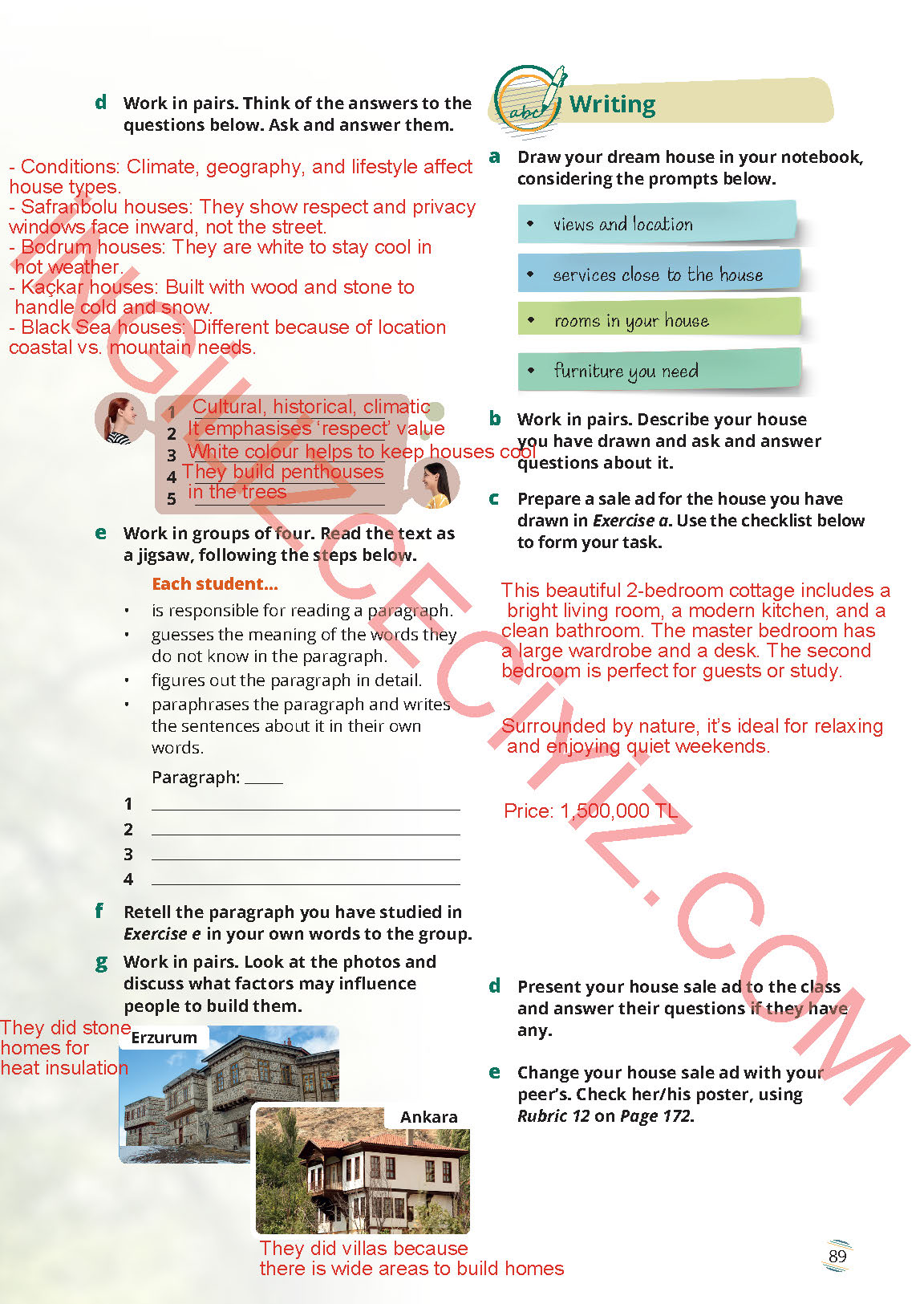 9. Sınıf Meb Yayınları İngilizce Ders Kitabı Sayfa 89 Cevapları