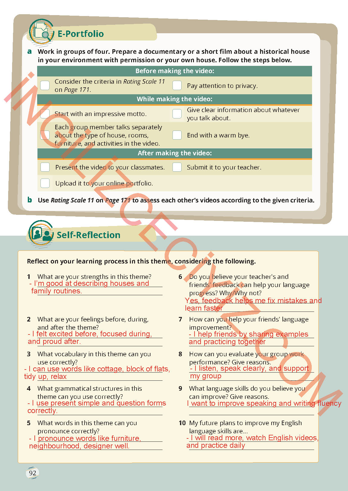 9. Sınıf Meb Yayınları İngilizce Ders Kitabı Sayfa 92 Cevapları