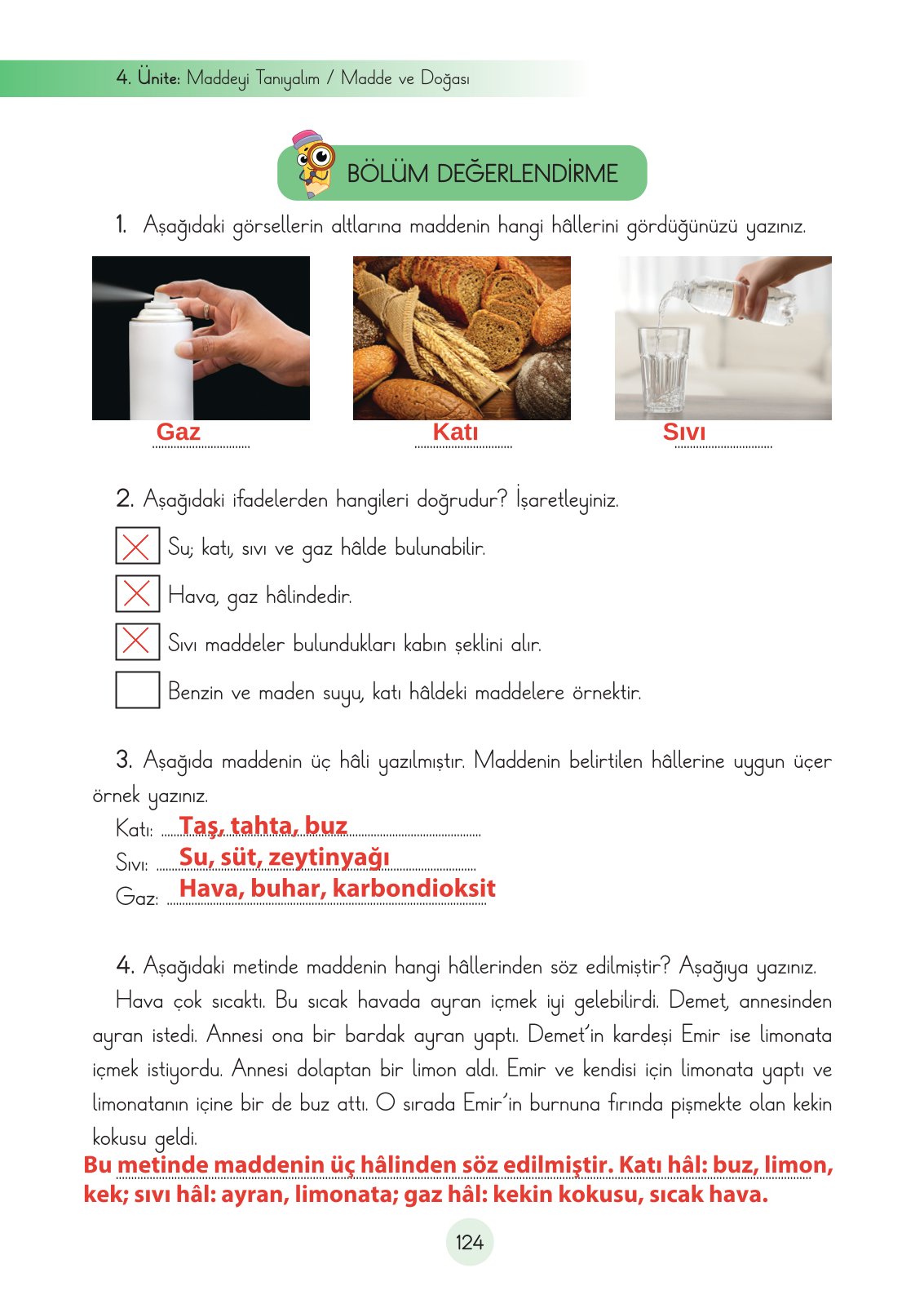 3. Sınıf Fen Bilimleri Ders Kitabı Cem Yayınları Sayfa 124 Cevapları