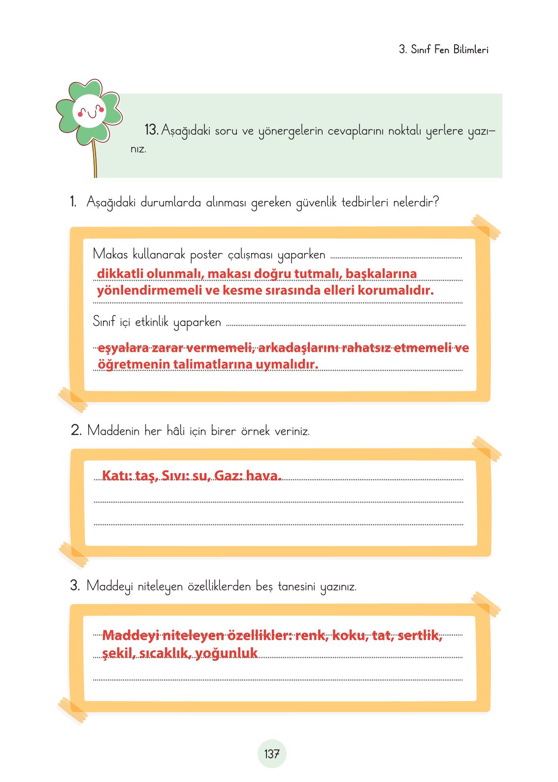 3. Sınıf Fen Bilimleri Ders Kitabı Cem Yayınları Sayfa 137 Cevapları