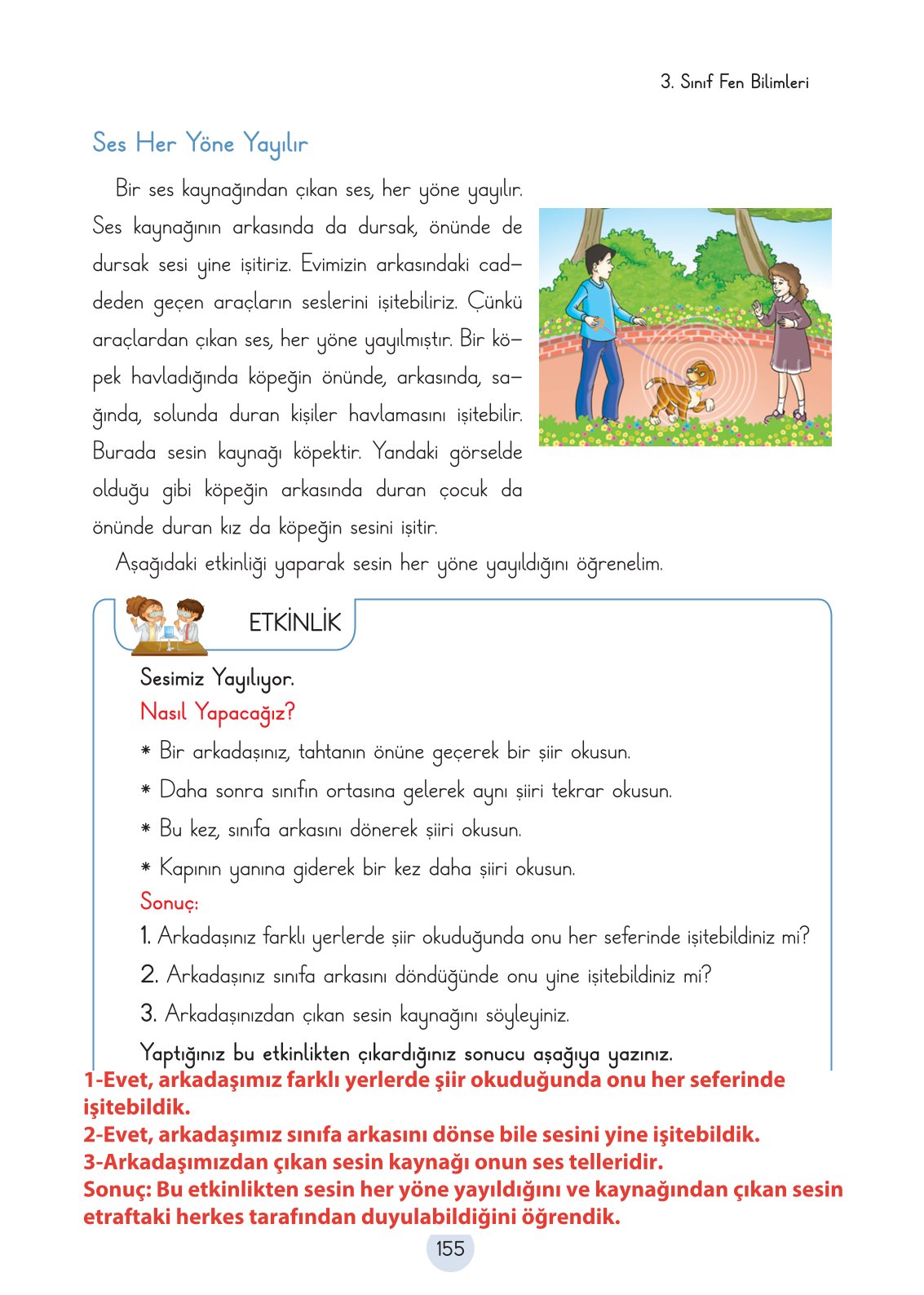 3. Sınıf Fen Bilimleri Ders Kitabı Cem Yayınları Sayfa 155 Cevapları