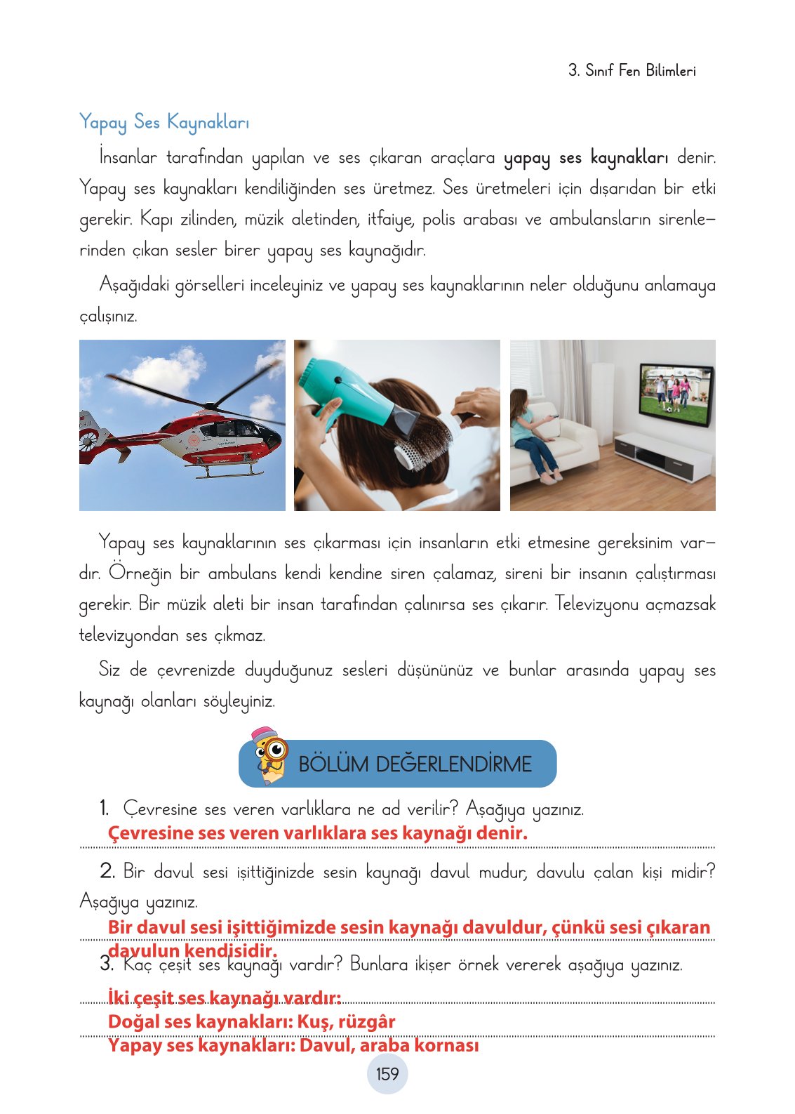 3. Sınıf Fen Bilimleri Ders Kitabı Cem Yayınları Sayfa 159 Cevapları
