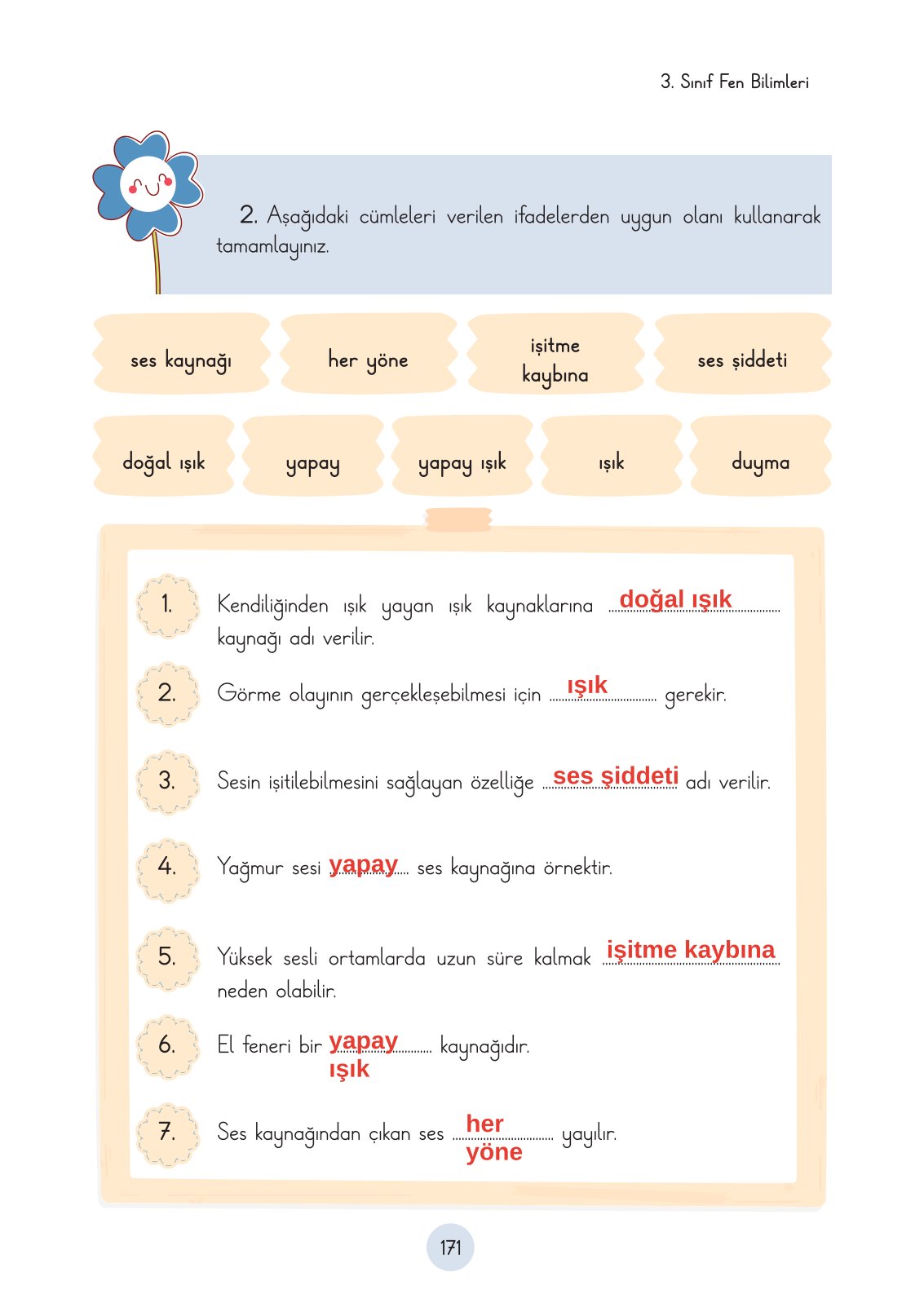 3. Sınıf Fen Bilimleri Ders Kitabı Cem Yayınları Sayfa 171 Cevapları
