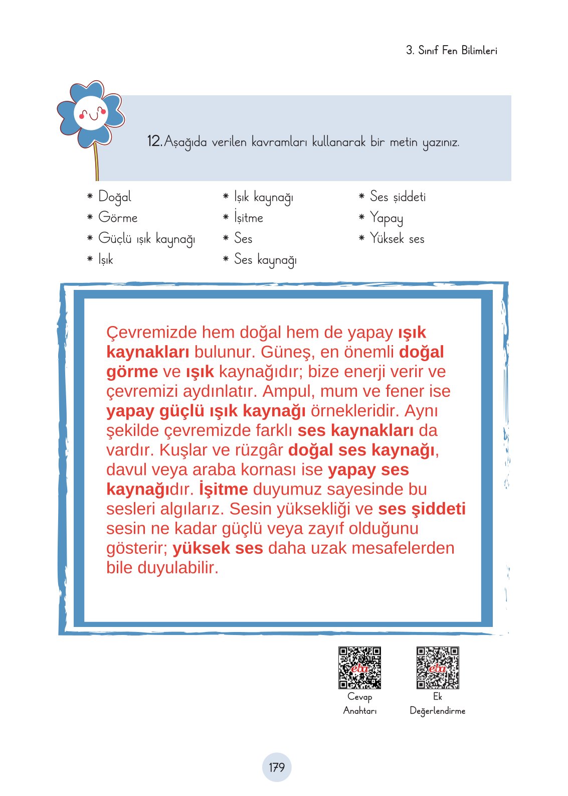 3. Sınıf Fen Bilimleri Ders Kitabı Cem Yayınları Sayfa 179 Cevapları