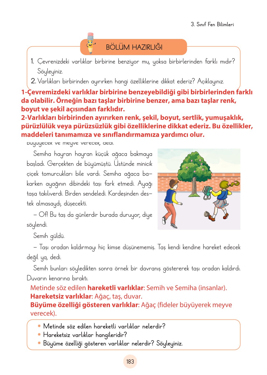 3. Sınıf Fen Bilimleri Ders Kitabı Cem Yayınları Sayfa 183 Cevapları