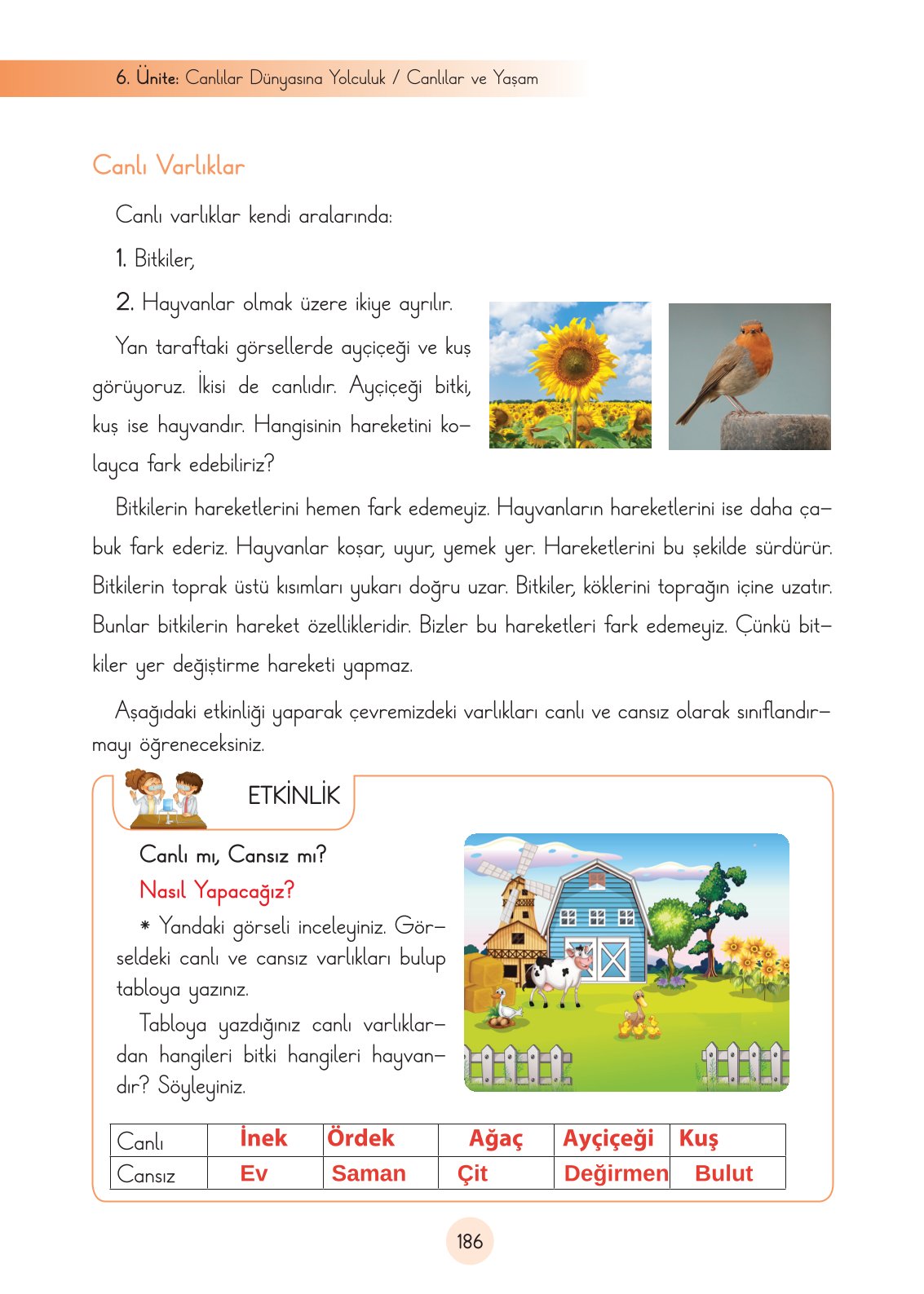 3. Sınıf Fen Bilimleri Ders Kitabı Cem Yayınları Sayfa 186 Cevapları