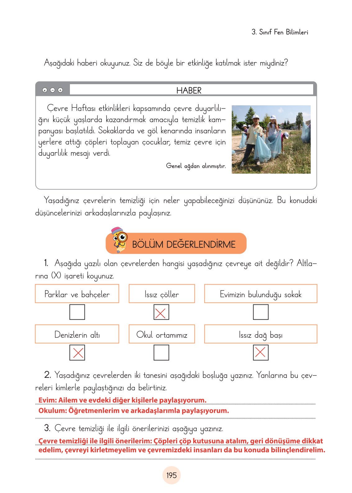 3. Sınıf Fen Bilimleri Ders Kitabı Cem Yayınları Sayfa 195 Cevapları