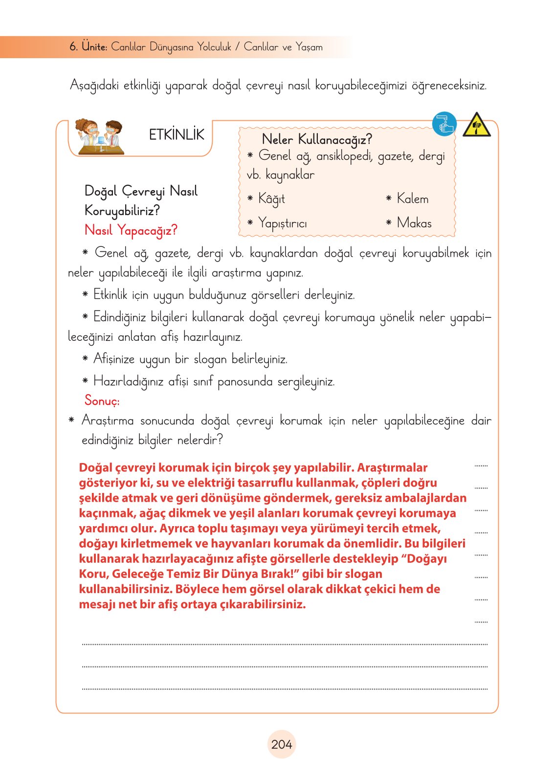 3. Sınıf Fen Bilimleri Ders Kitabı Cem Yayınları Sayfa 204 Cevapları