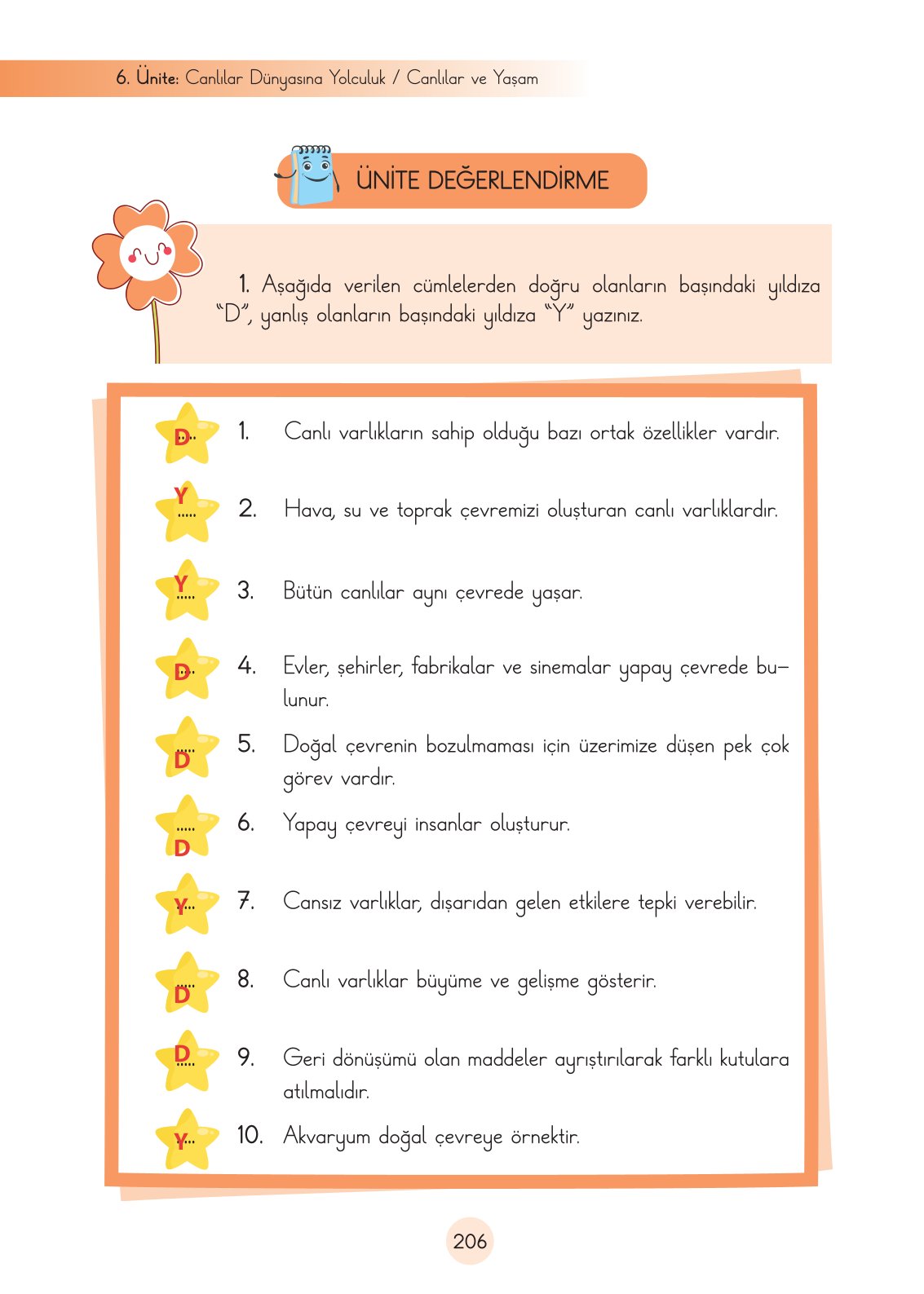 3. Sınıf Fen Bilimleri Ders Kitabı Cem Yayınları Sayfa 206 Cevapları