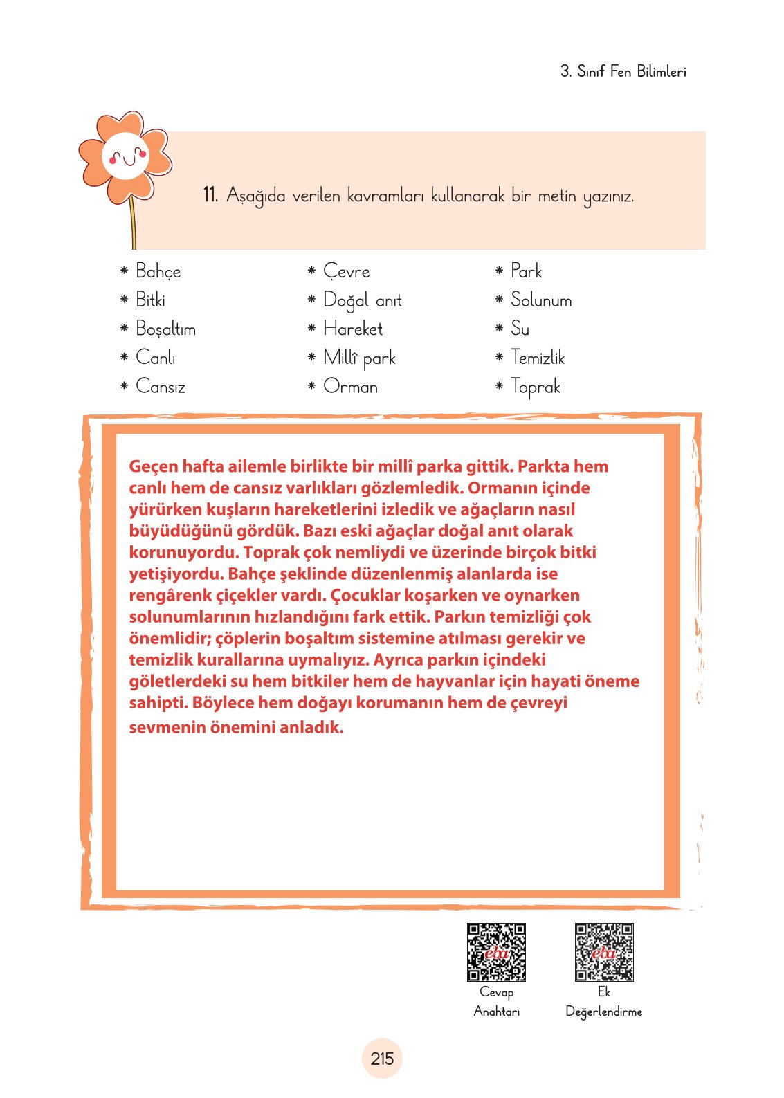 3. Sınıf Fen Bilimleri Ders Kitabı Cem Yayınları Sayfa 215 Cevapları