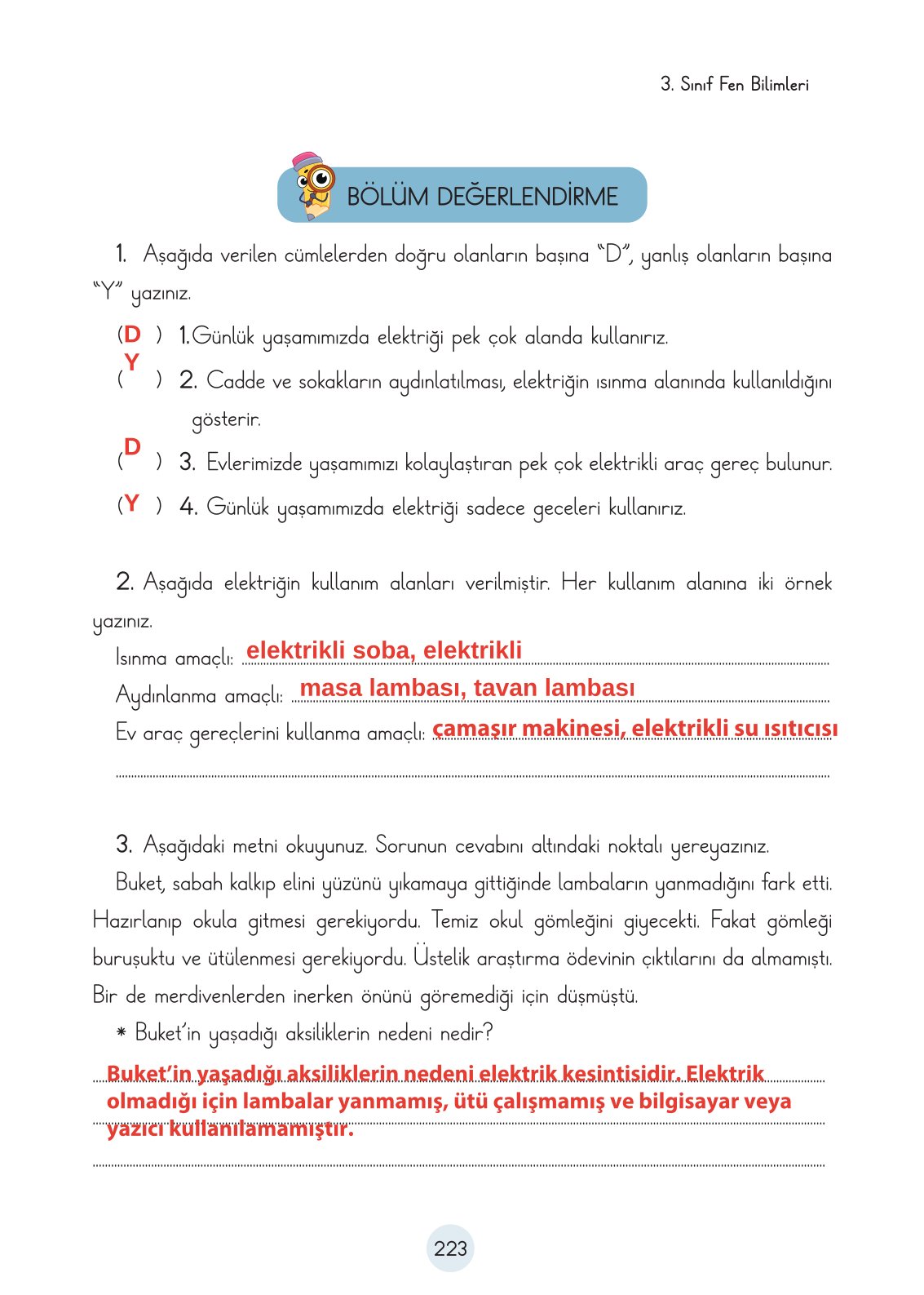 3. Sınıf Fen Bilimleri Ders Kitabı Cem Yayınları Sayfa 223 Cevapları