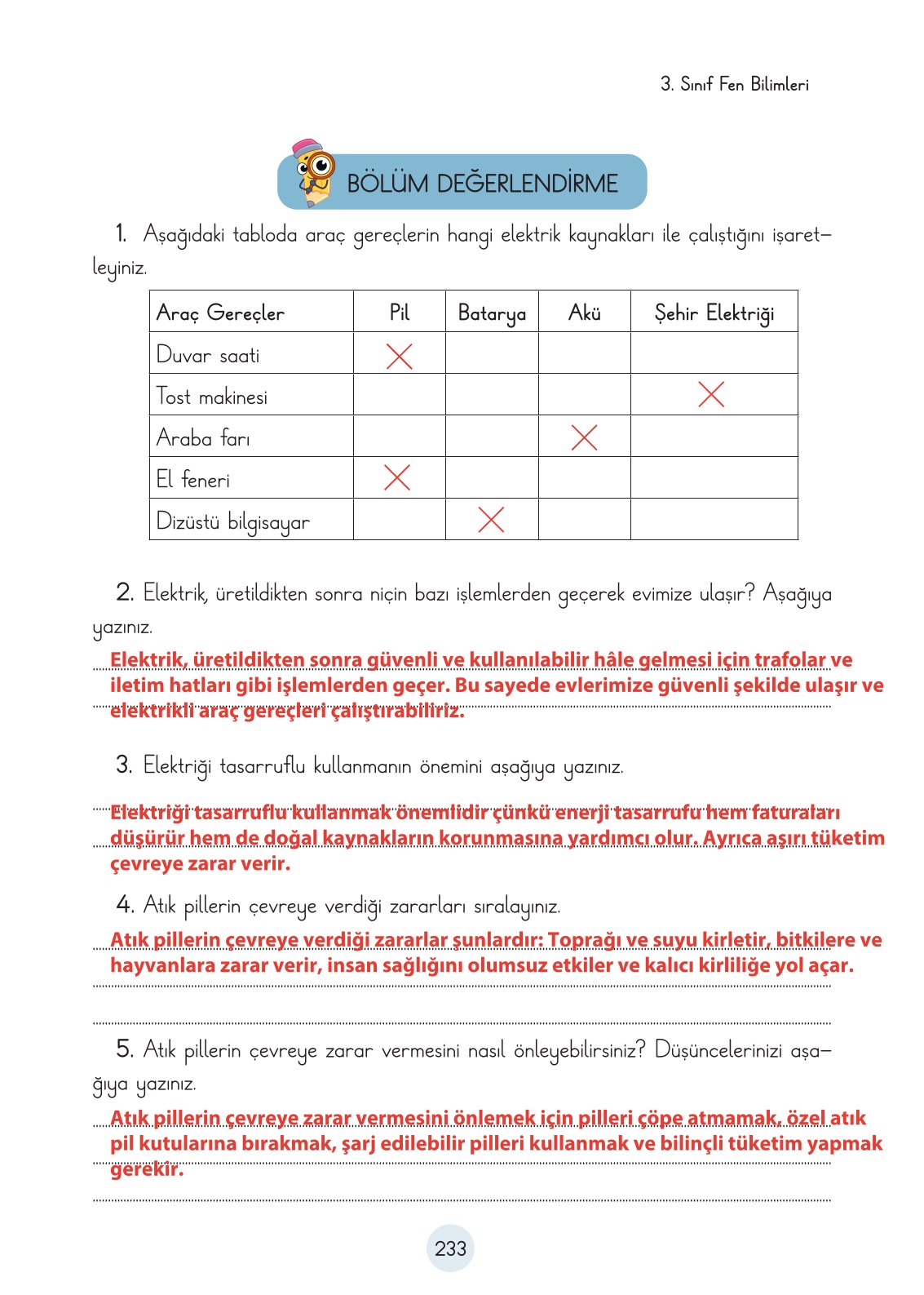 3. Sınıf Fen Bilimleri Ders Kitabı Cem Yayınları Sayfa 233 Cevapları