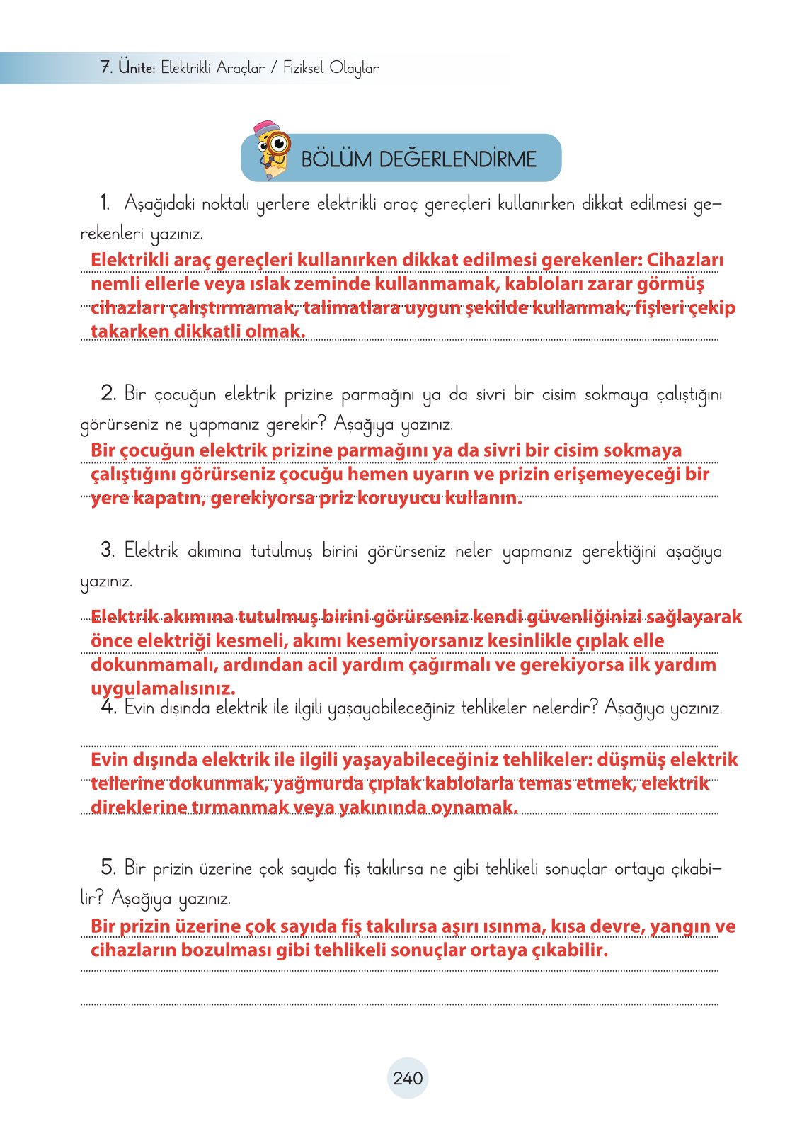 3. Sınıf Fen Bilimleri Ders Kitabı Cem Yayınları Sayfa 240 Cevapları