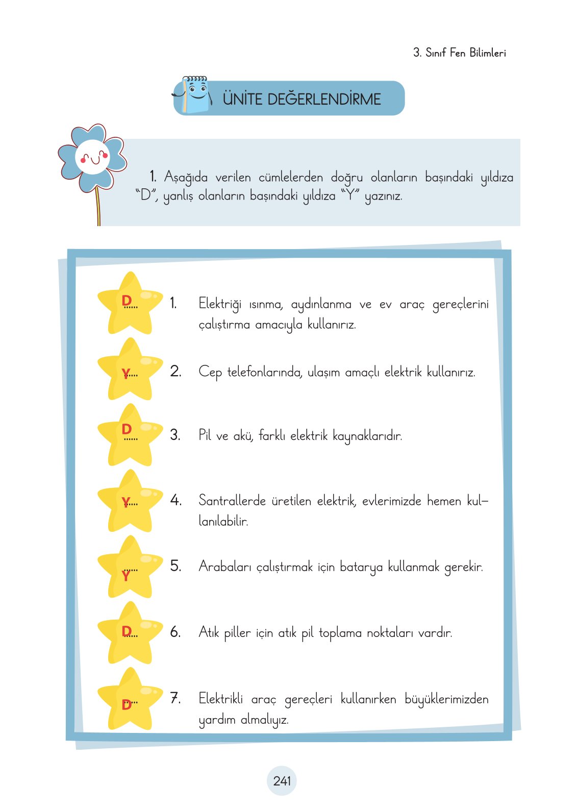 3. Sınıf Fen Bilimleri Ders Kitabı Cem Yayınları Sayfa 241 Cevapları