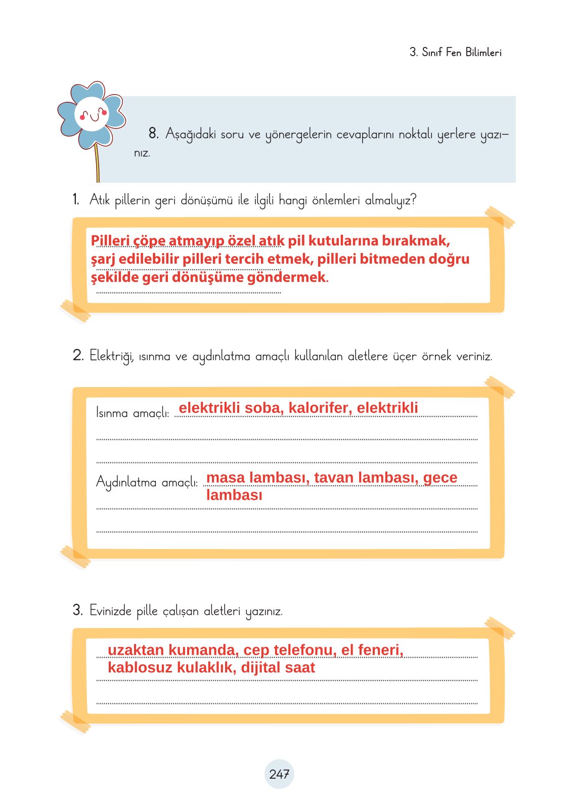 3. Sınıf Fen Bilimleri Ders Kitabı Cem Yayınları Sayfa 247 Cevapları