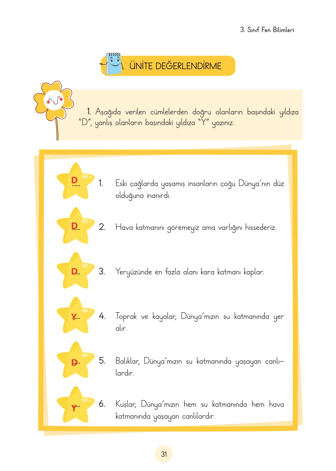 3. Sınıf Fen Bilimleri Ders Kitabı Cem Yayınları Sayfa 31 Cevapları