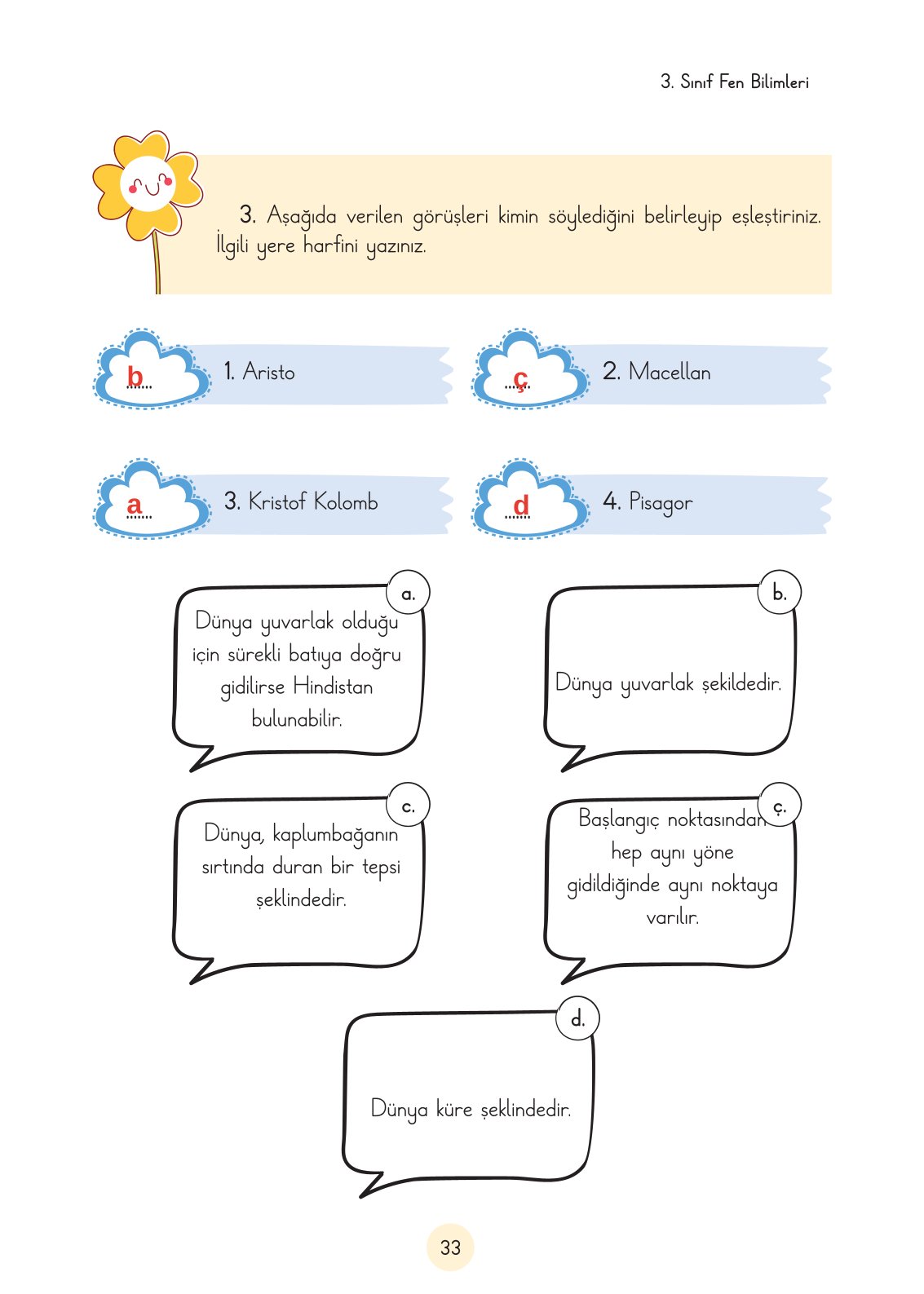 3. Sınıf Fen Bilimleri Ders Kitabı Cem Yayınları Sayfa 33 Cevapları